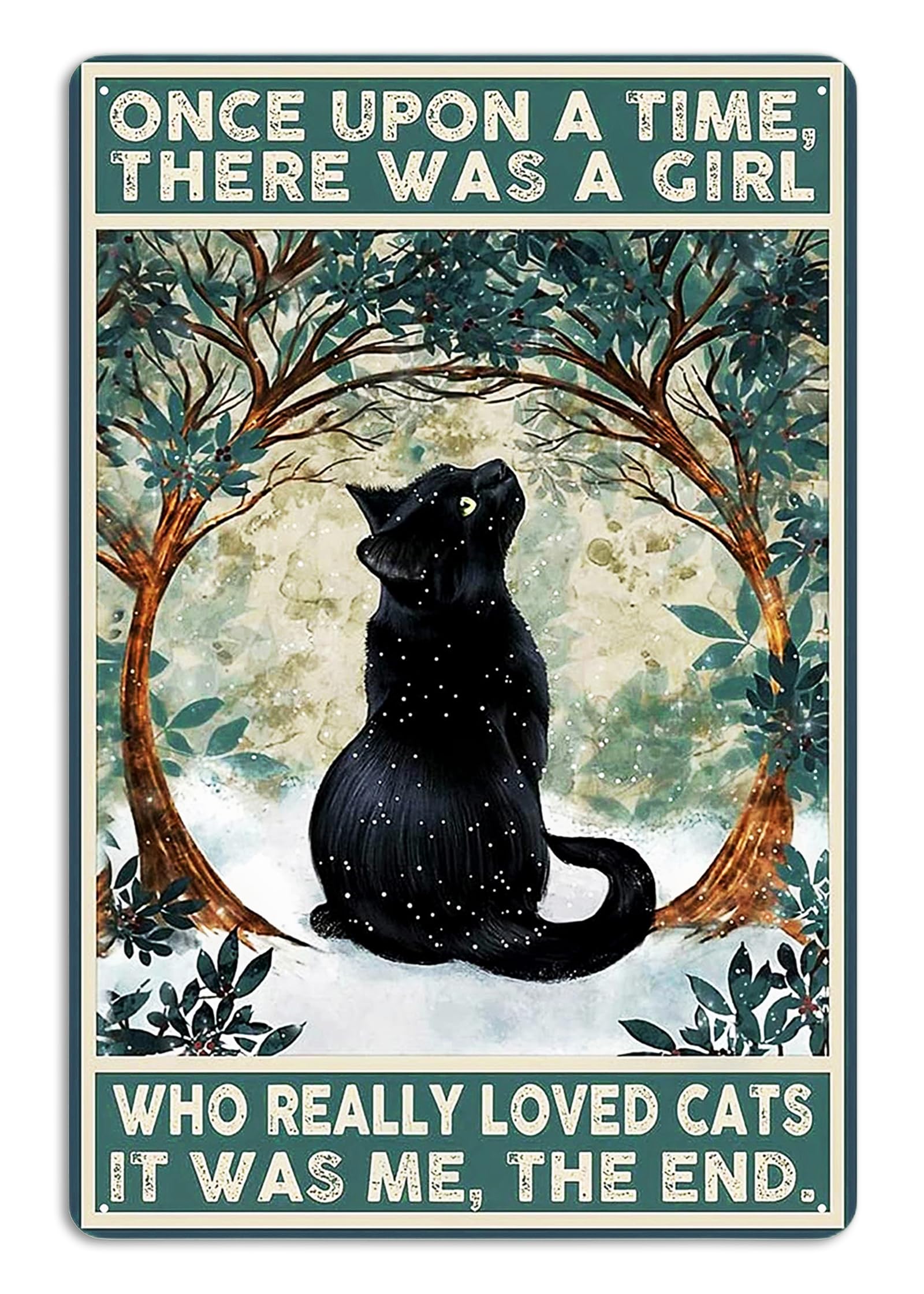 Fmcmly Black Cat Decor Tin Signs Once Upon A Time There Was A Girl Who Really Loved Cats Personalized Metal Art Poster Gift For