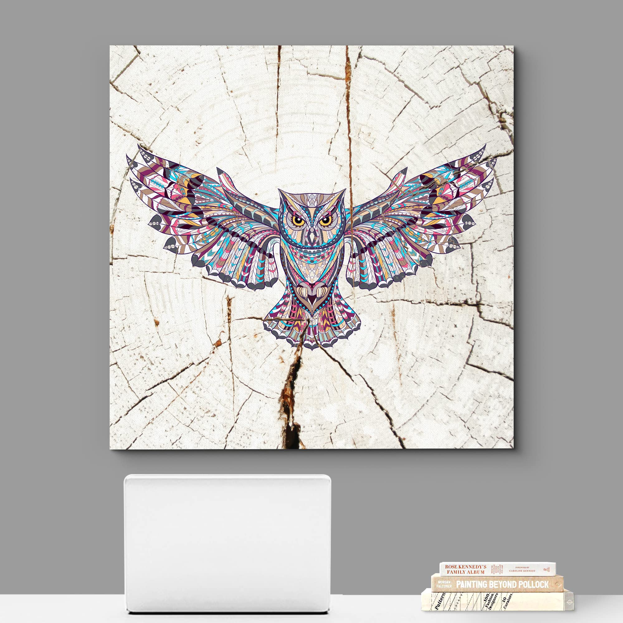 Wall26 Canvas Print Wall Art Wood Ring Effect Tribal Pattern Owl Animals Wildlife Wood Panels Modern Art Farmhouse/Country Expre