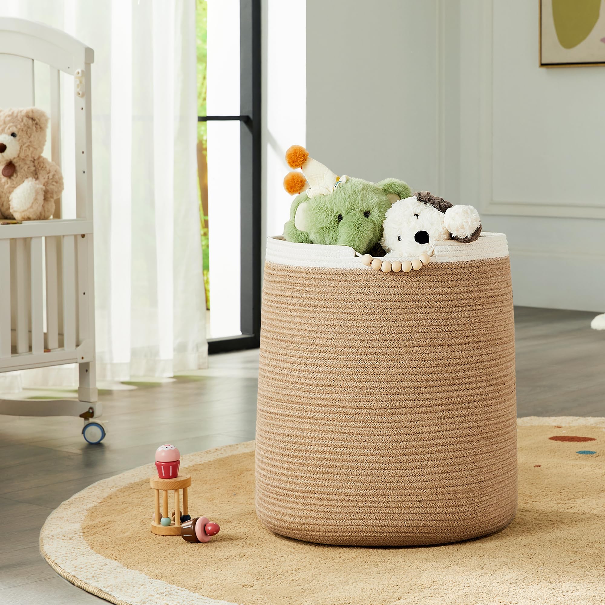 Enaorgan 65L Woven Jute Laundry Hamper Basket For Clothes Boho Wicker Rope Baskets For Blanket In Living Room Bedroom Baby Nurse