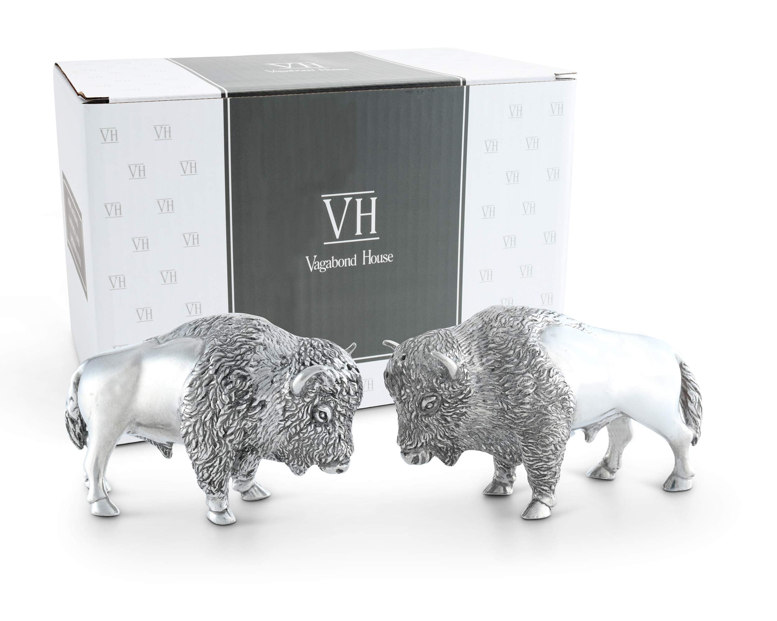 Vagabond House Pewter Bison Salt And Pepper Set 3'' Tall - Western Tableware S/P Shaker