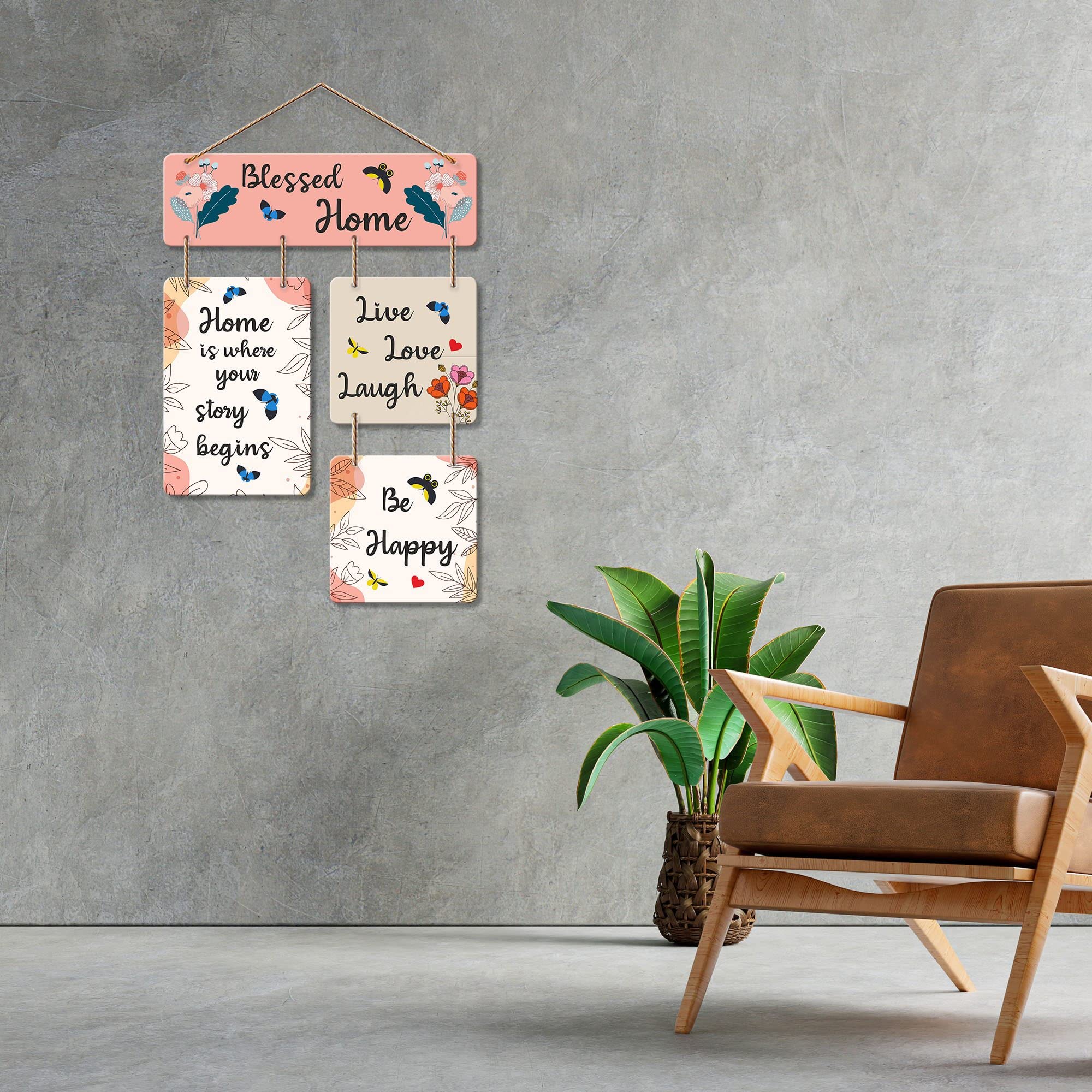 Artvibes Blessed Home Decorative Wall Art MDF Wooden Hanger for Living Room | Bedroom | Artworks Decor | Office | Gift | Quotes