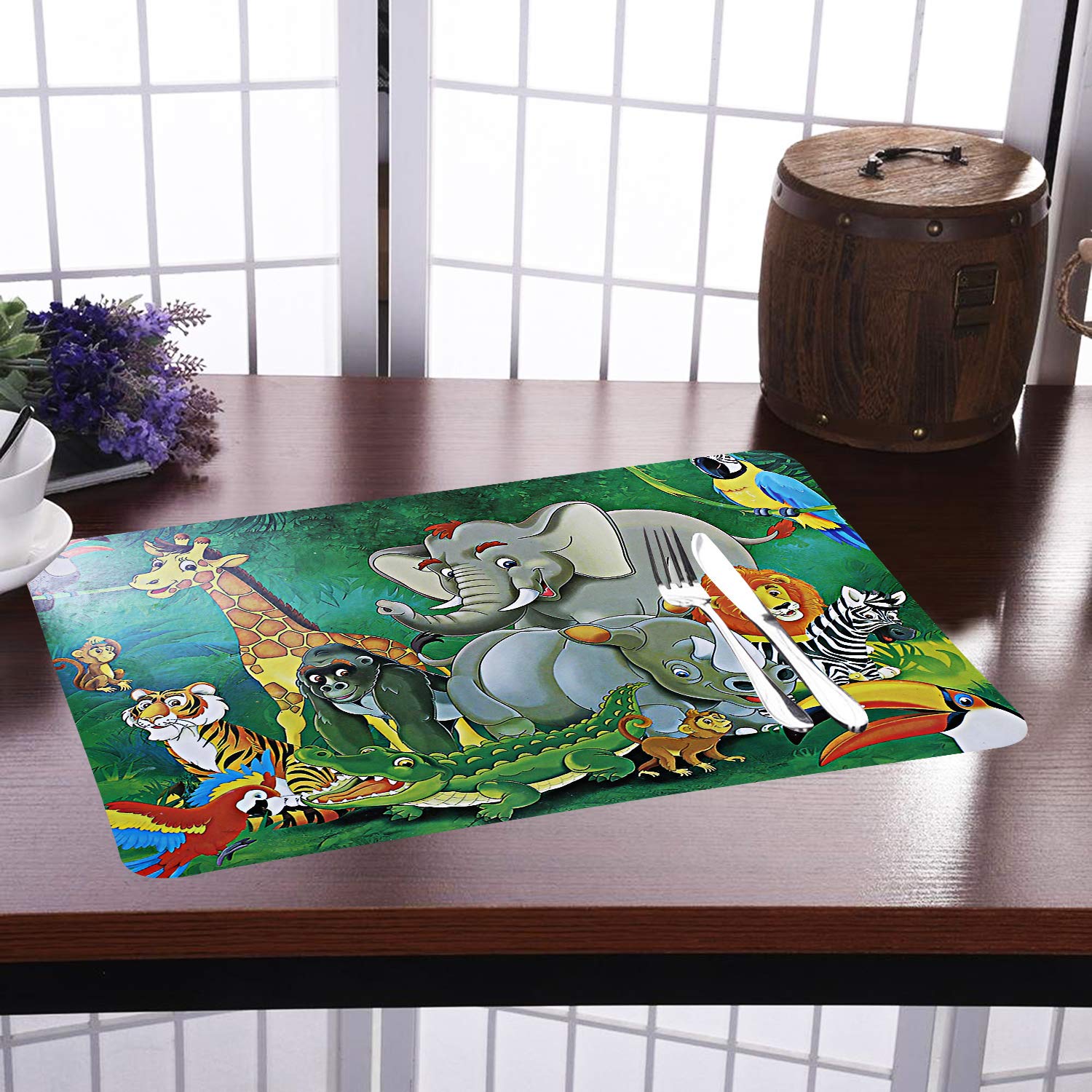 Kuber Industries Cartoon Design Pvc 6 Piece Dining Table Placemat Set(Green)-Ctktc32195