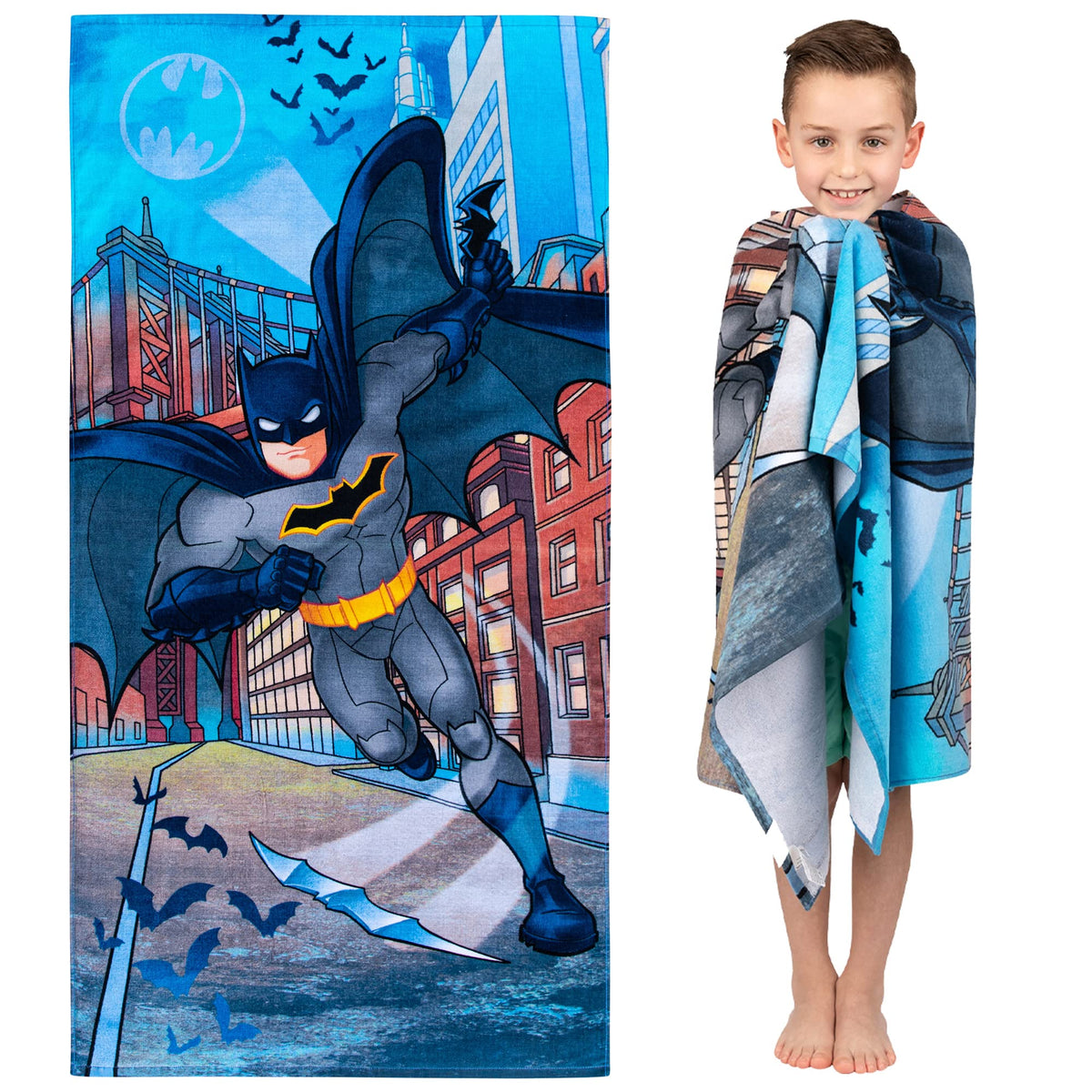 Franco Kids Super Soft Cotton Bath/Pool/Beach Towel, 58 In X 28 In, Batman