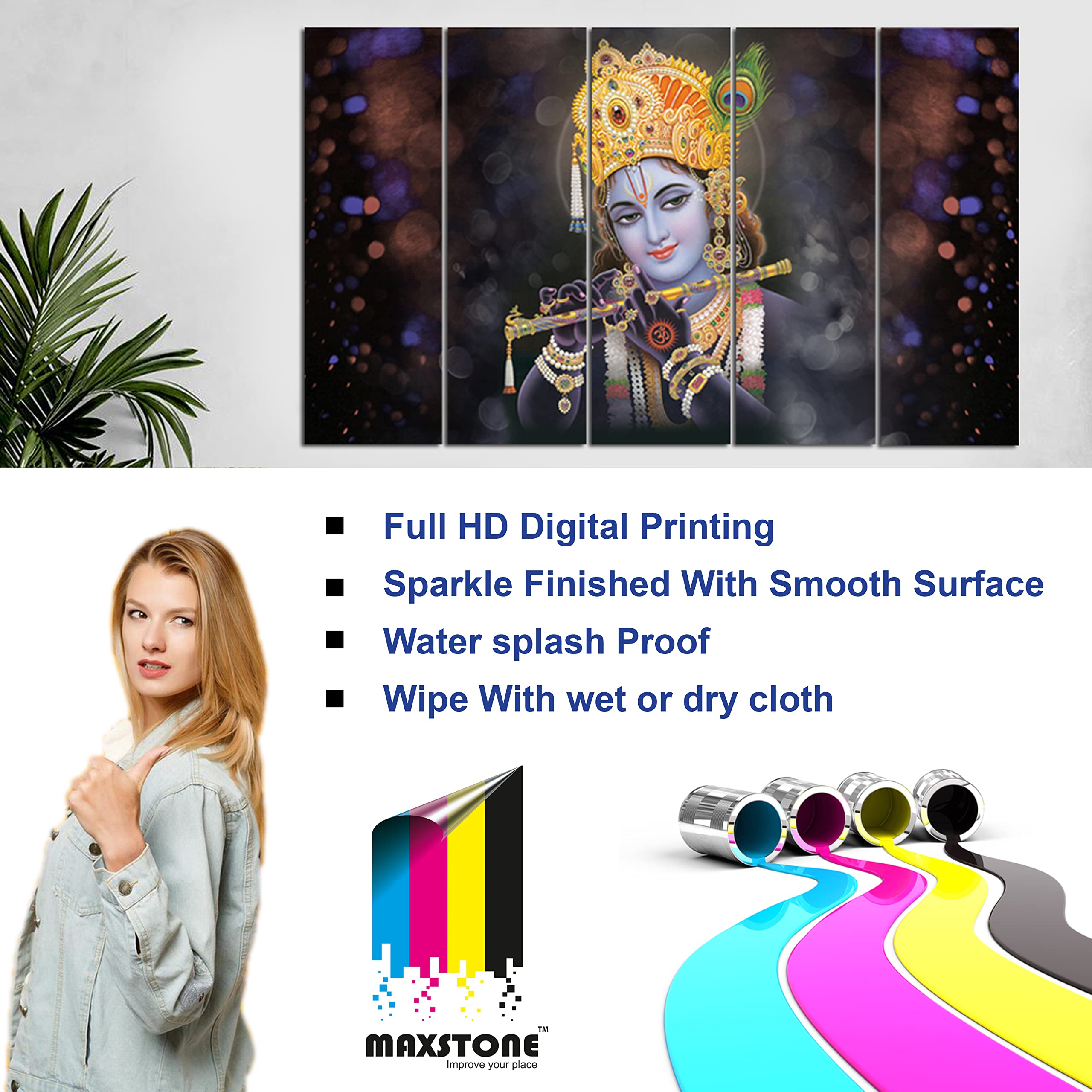 Maxstone Improve Your Place Beautiful Wall Painting With Flute Digital Multiple Pannal Hd Photos (Multicolour, 60 X 30 Inch) Vyn