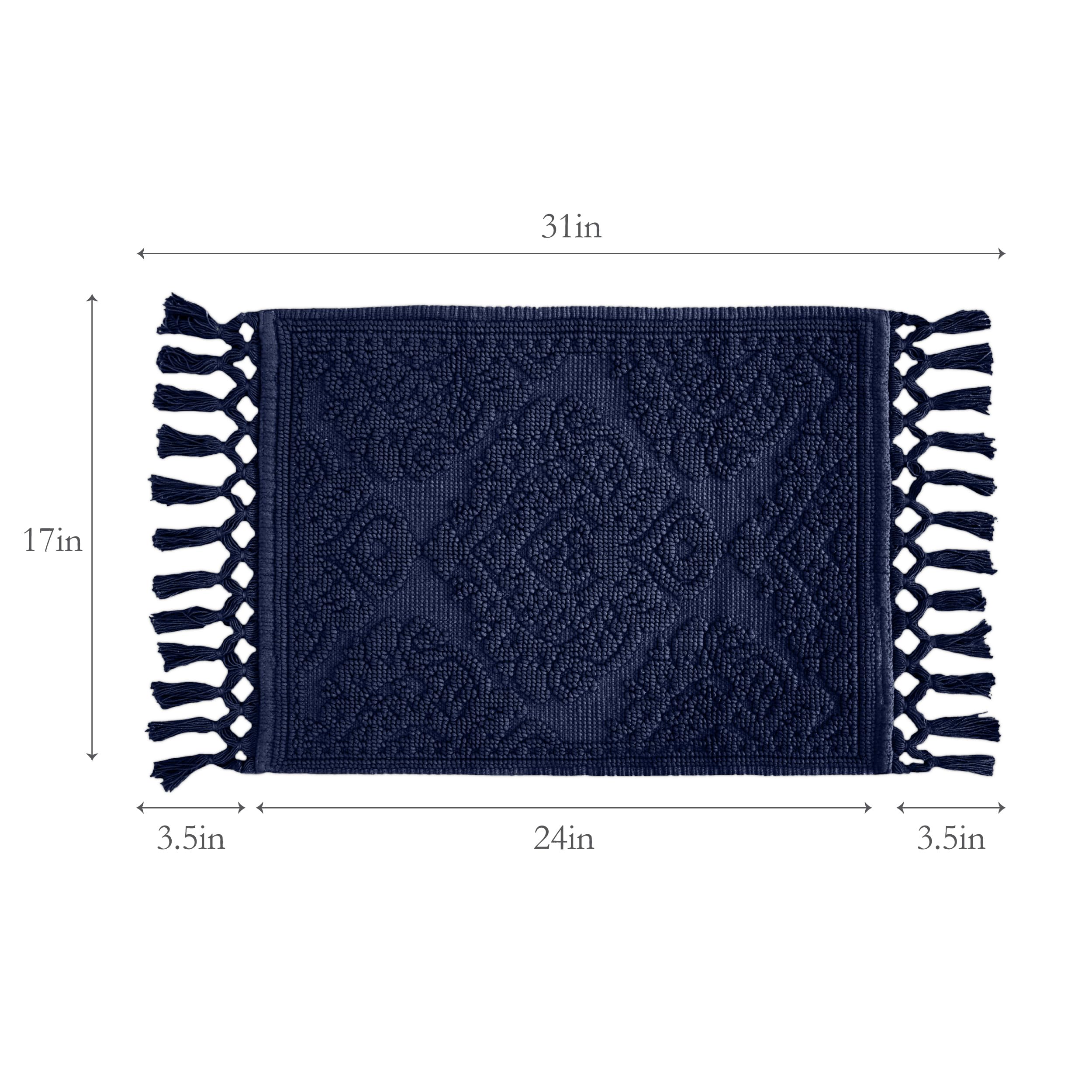 Jean Pierre - Ricardo Bath Mat, Woven Fringe Bathroom Rugs, 100% Cotton, Premium Bathroom Decor - Measures 17'' X 31'' - Indigo