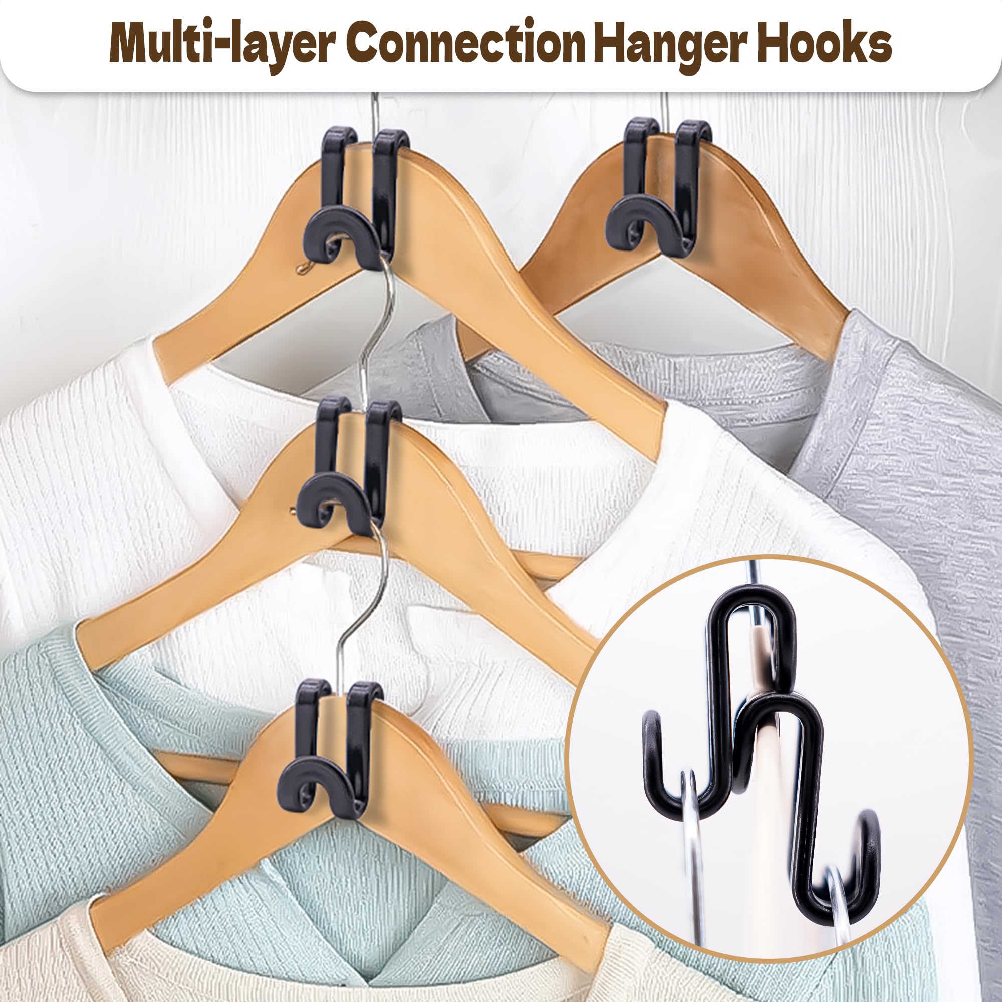 Mlici Clothes Hanger Connector Hooks  70 Pcs Multi-Level Cascading Hanger Hooks  Plastic Heavy Duty Cascading Mini Hooks for Velvet Hangers Space Saver Closet Organizer  Black