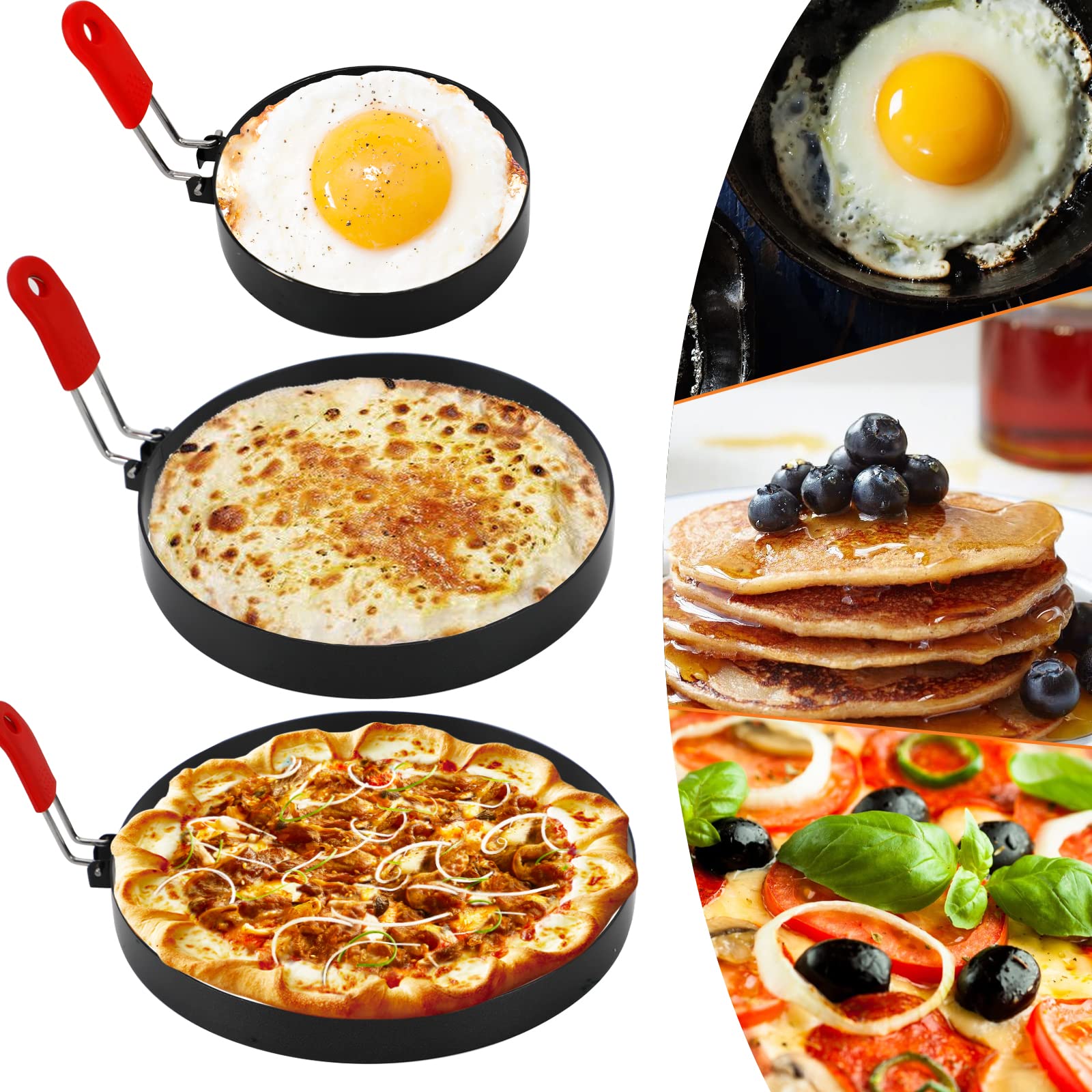 5 Pcs Pancake Mold Sets, 3 Pcs Egg Circles For Frying Eggs, 2 Pcs Taco Shell Holder Stand, Rack Holds Up To 3 Tacos, 4 Inch 6 In