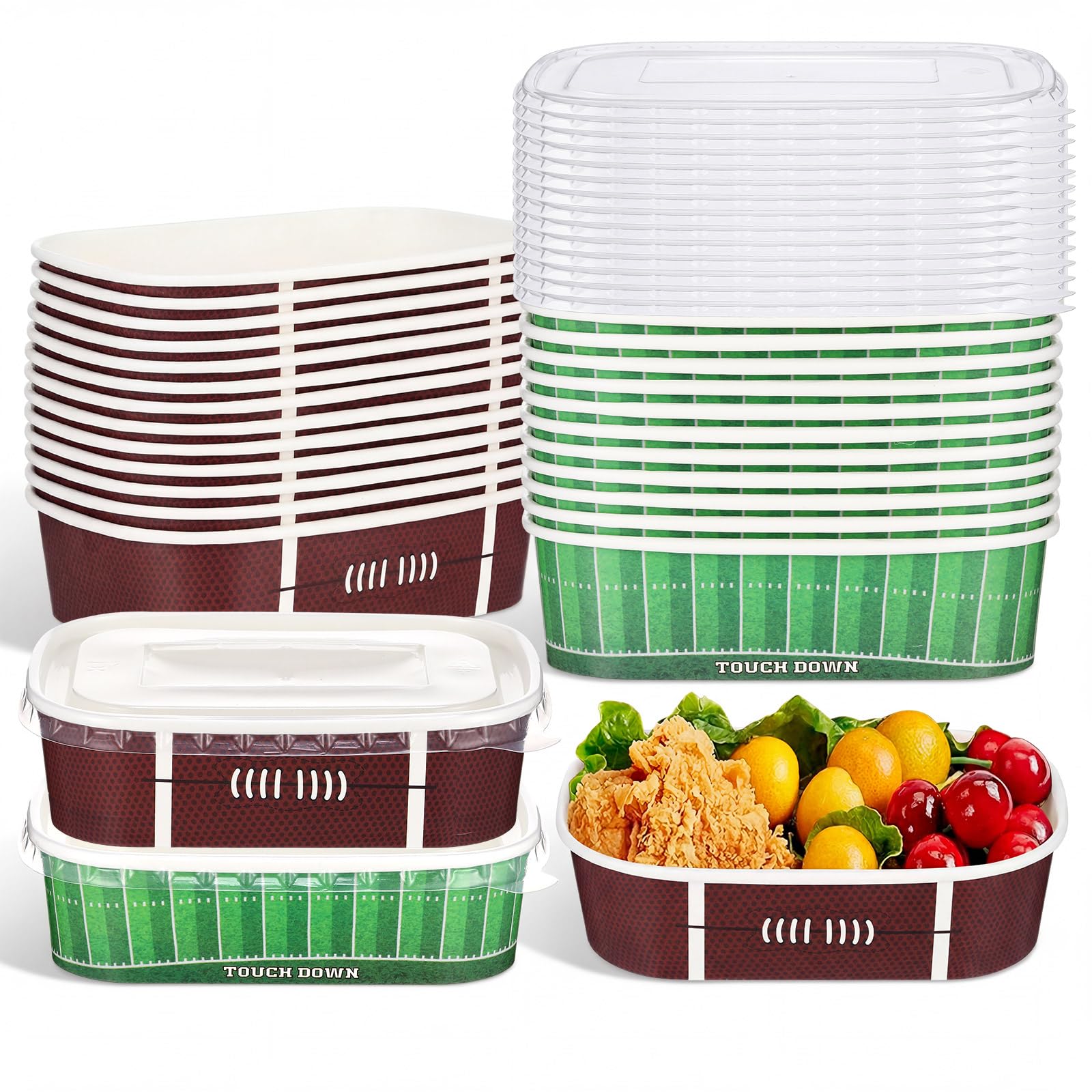 Sieral 24 Pack Football Paper Food Containers with Lids 17 oz