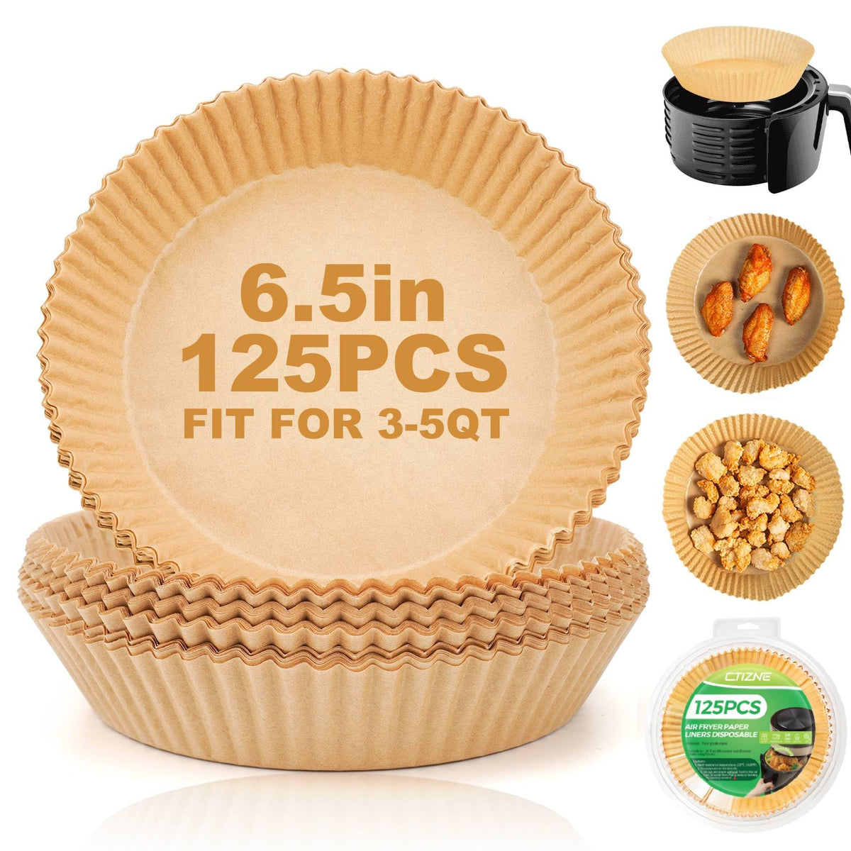 Disposable Air Fryer Paper Liners, 125Pcs 6.5In Parchment Paper Baking Liner For 2-5 Qt Airfryer Basket, Oven, Microwave Accesso