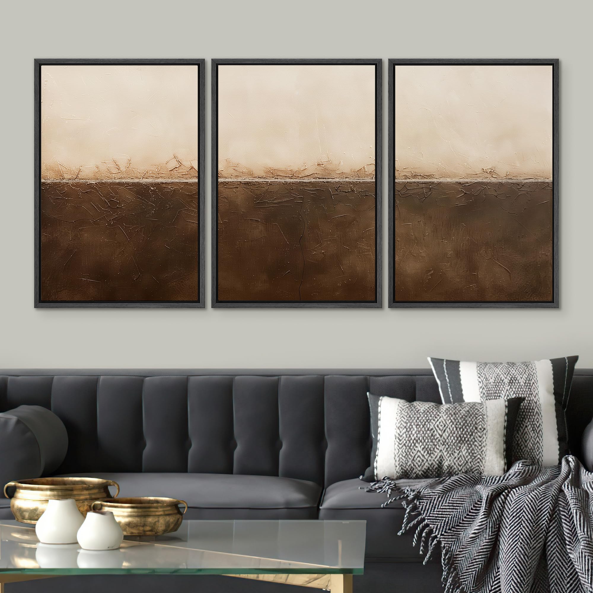 Signwin Framed Canvas Print Wall Art Set Earthen Cracks Abstract In Warm Browns Abstract Modern Art Bohemian Decorative For Livi
