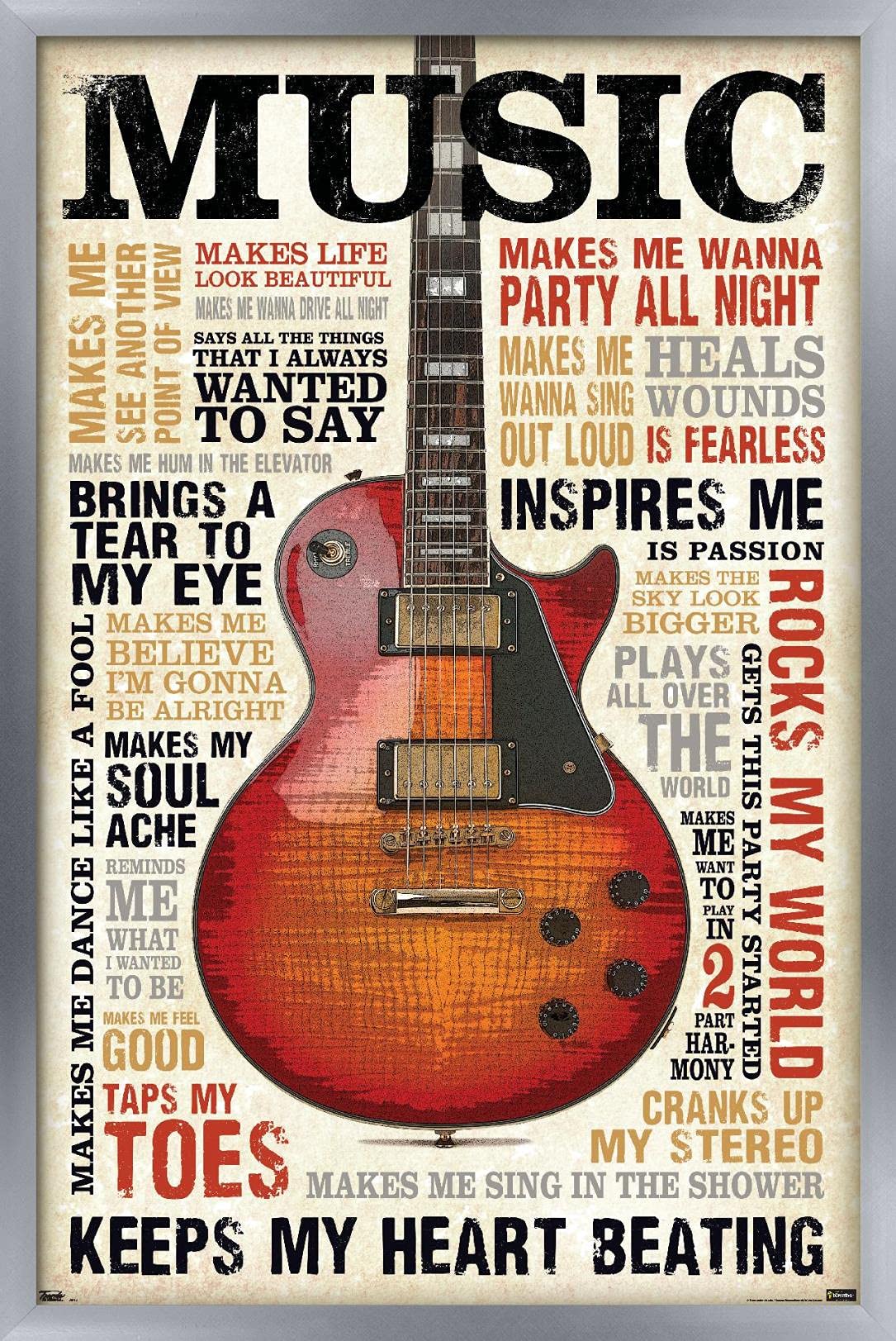 Trends International Music Inspires Me Wall Poster, 14.725'' X 22.375'', Silver Framed Version