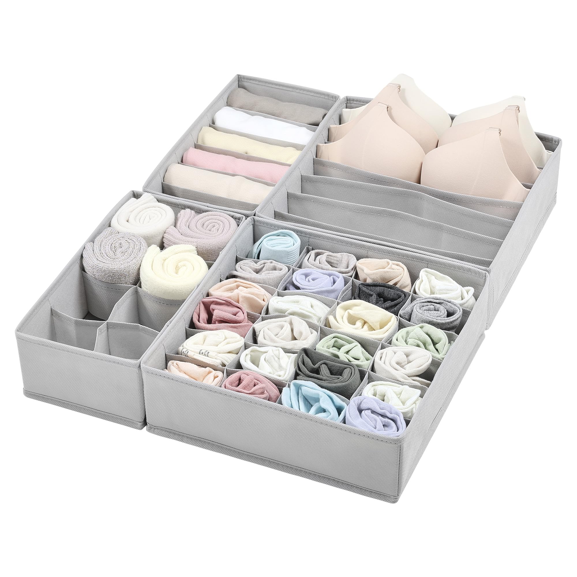 Vtopmart 4 Pack Underwear Drawer Organizers Set, 6+7+8+24 Cells Clothes Drawer Dividers Dresser Organizers Bins for Socks, Bras,