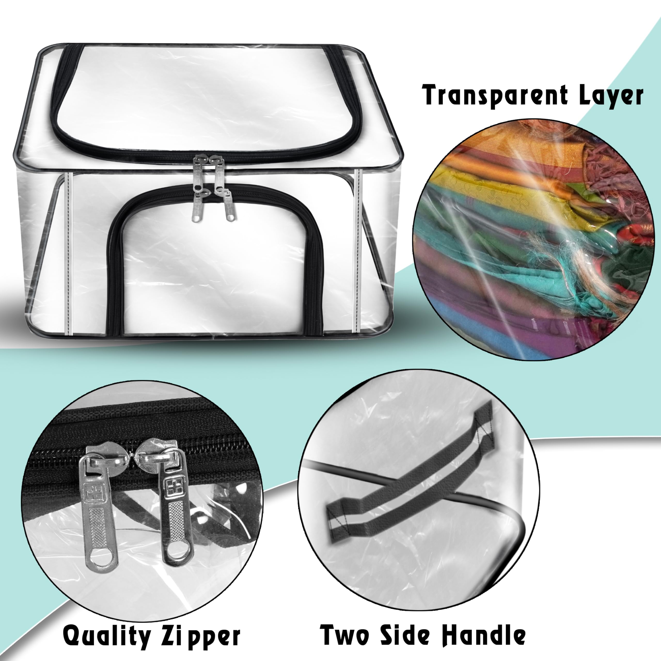 Storite 4 Pack 28 L Transparent Pvc Wardrobe Bag Underbed Moisture Proof Cloth Storage Organizer, Storage Box For Clothes Saree