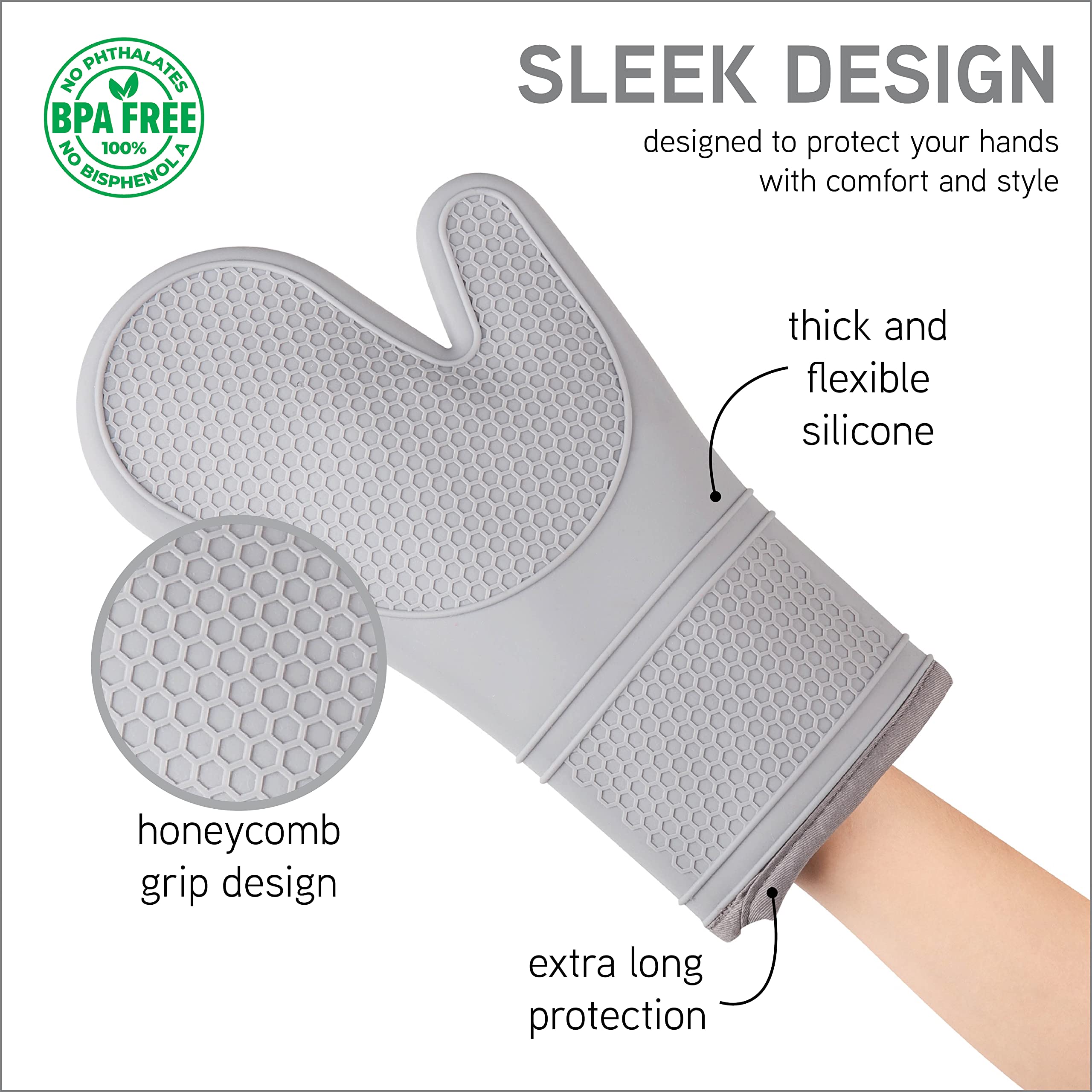Cook With Color Silicone Oven Mitts- Heat Resistant Gloves With Soft Quilted Lining Oven Mitt Pot Holders For Cooking And Bbq, G