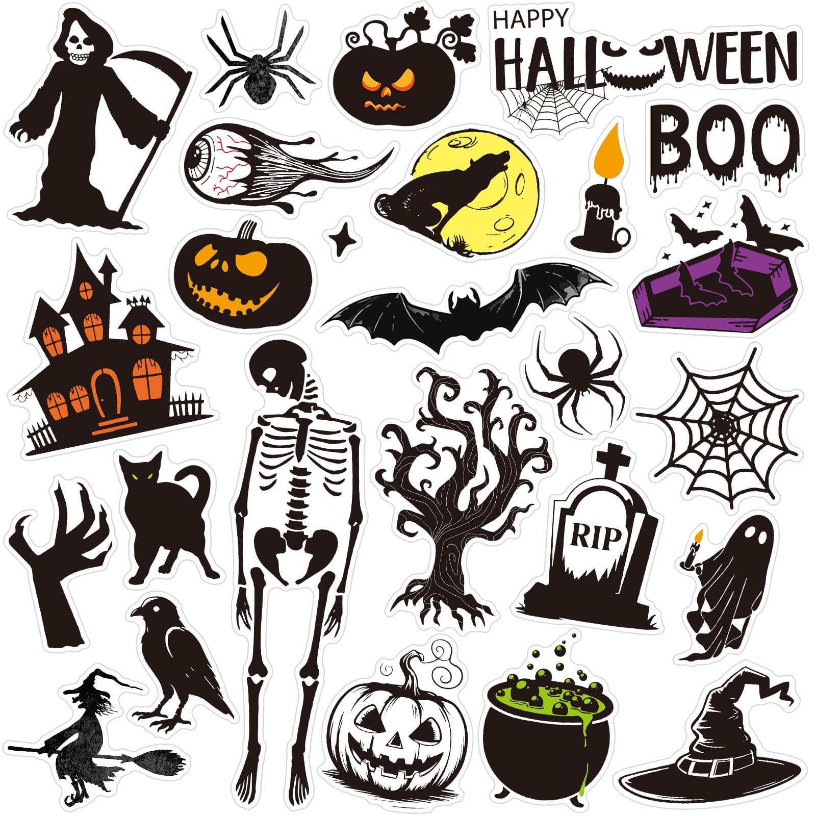 MARFOREVER 50 PCS Halloween Gel Window Clings, Reusable Halloween Pumpkins Ghosts Bats Window Thick Gel Clings Decals Stickers f