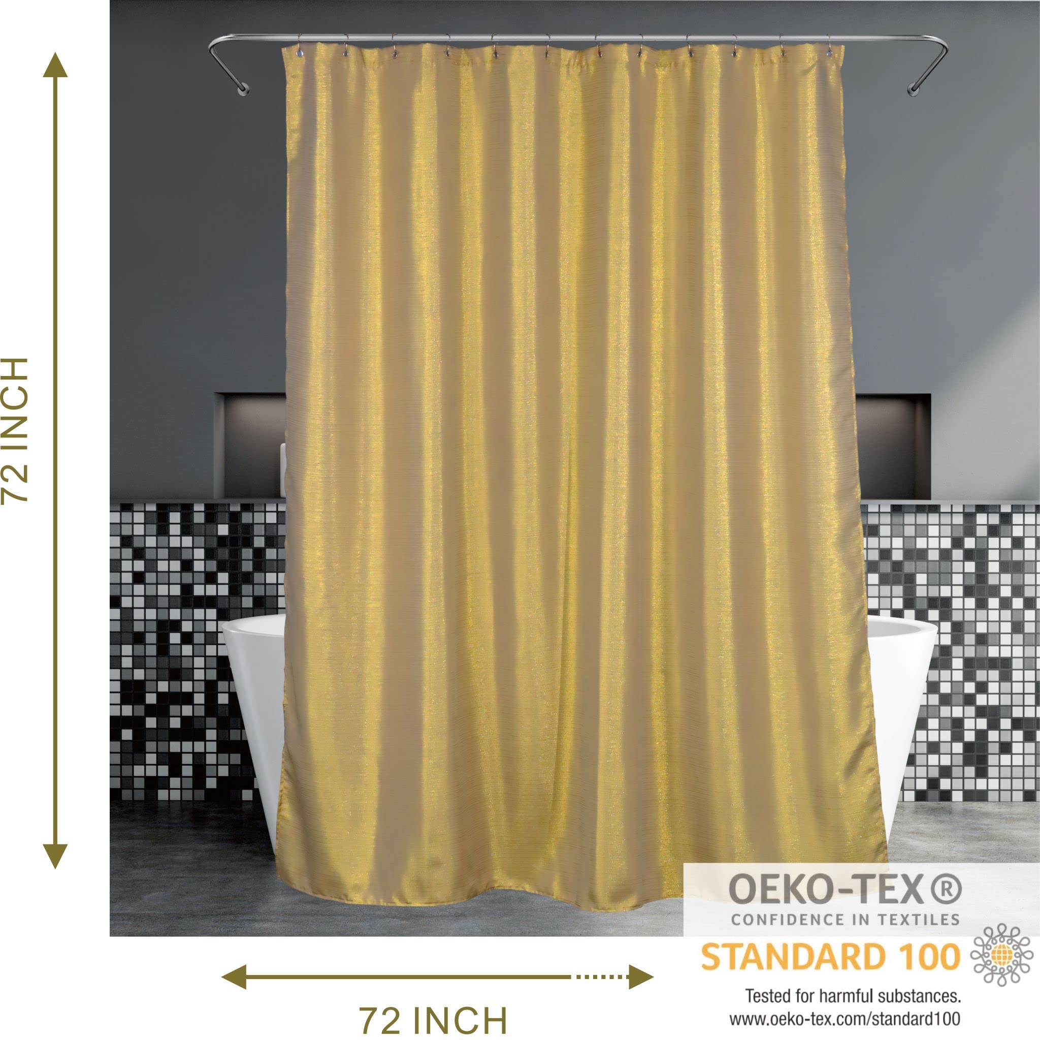 Popkozzi Gold Shower Curtains For Bathroom: Glitter Sparkle Bling Fabric Decorative Shower Curtain - Waterproof Washable Luxury