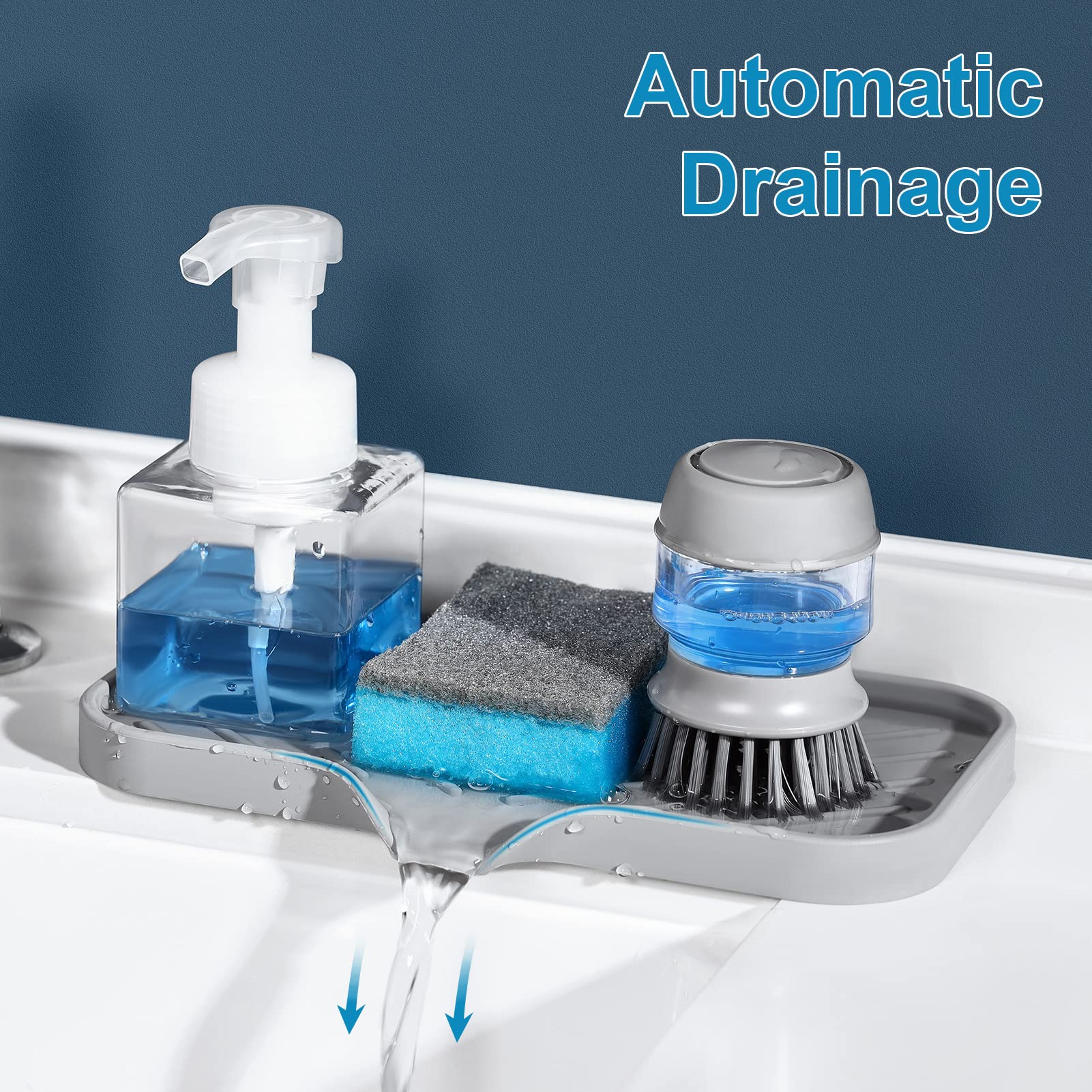 Subekyu Silicone Kitchen Soap Tray, Sink Tray For Kitchen Counter/Soap Bottles, Sponge Holder And Organizer With Drain Spout, Gr