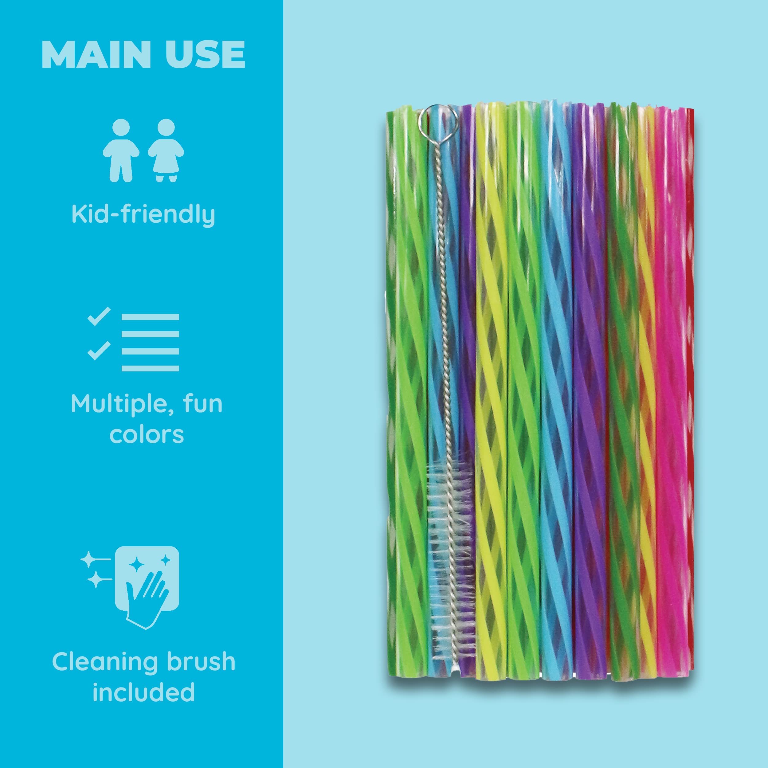 Jacent Plastic Reusable Kids Straws Plus Cleaning Brush, 6 Inch: 24 Straws