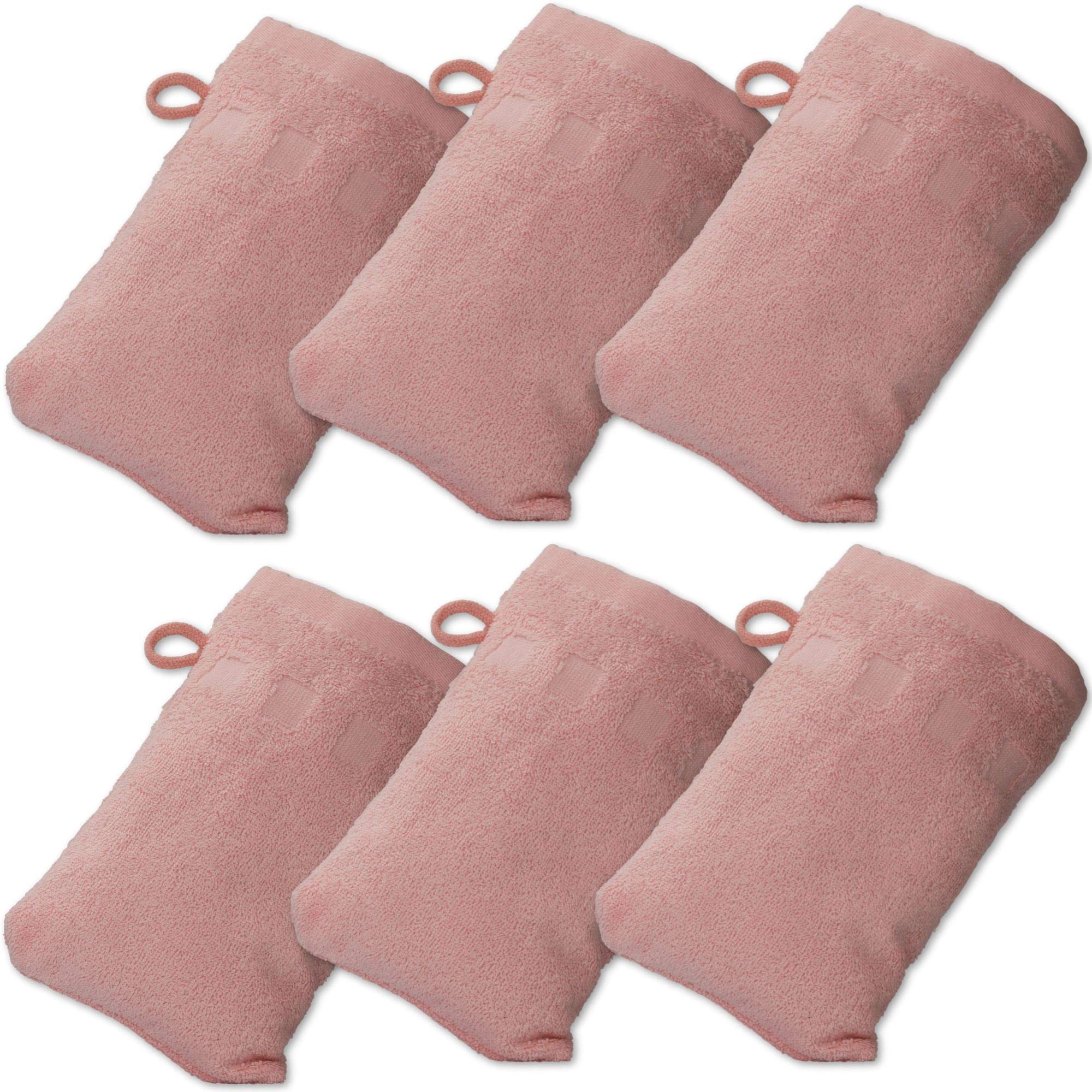 Made Easy Kit Bath Mitts - Pack Of 6 - (6'' X 9'') European Style Washcloth With Loop (Pink, 6 X 9 Inches)
