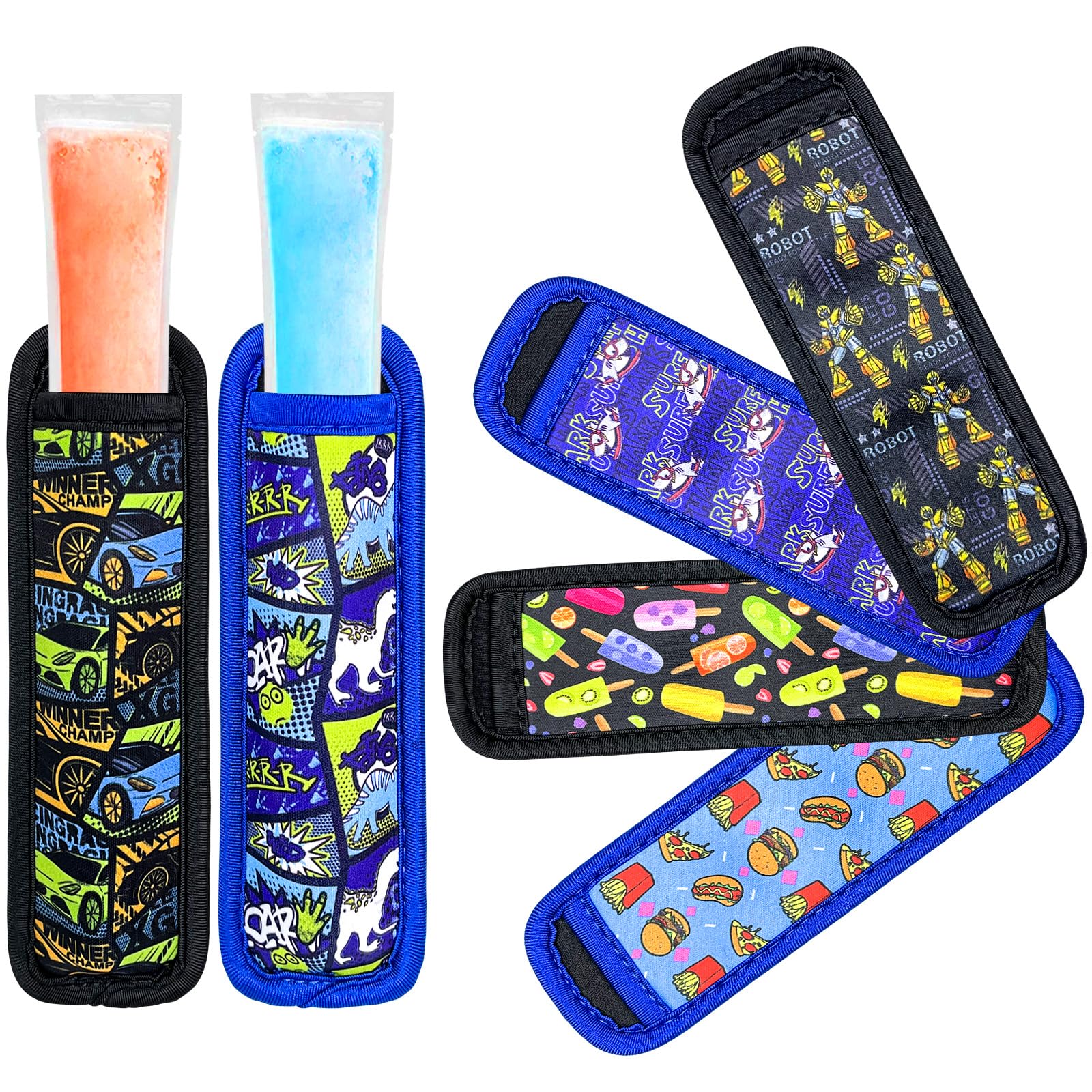 Amintiri Popsicle Holder for Kids, 6 Pack Ice Pop Neoprene Sleeves, Anti Freezing, Washable & Reusable