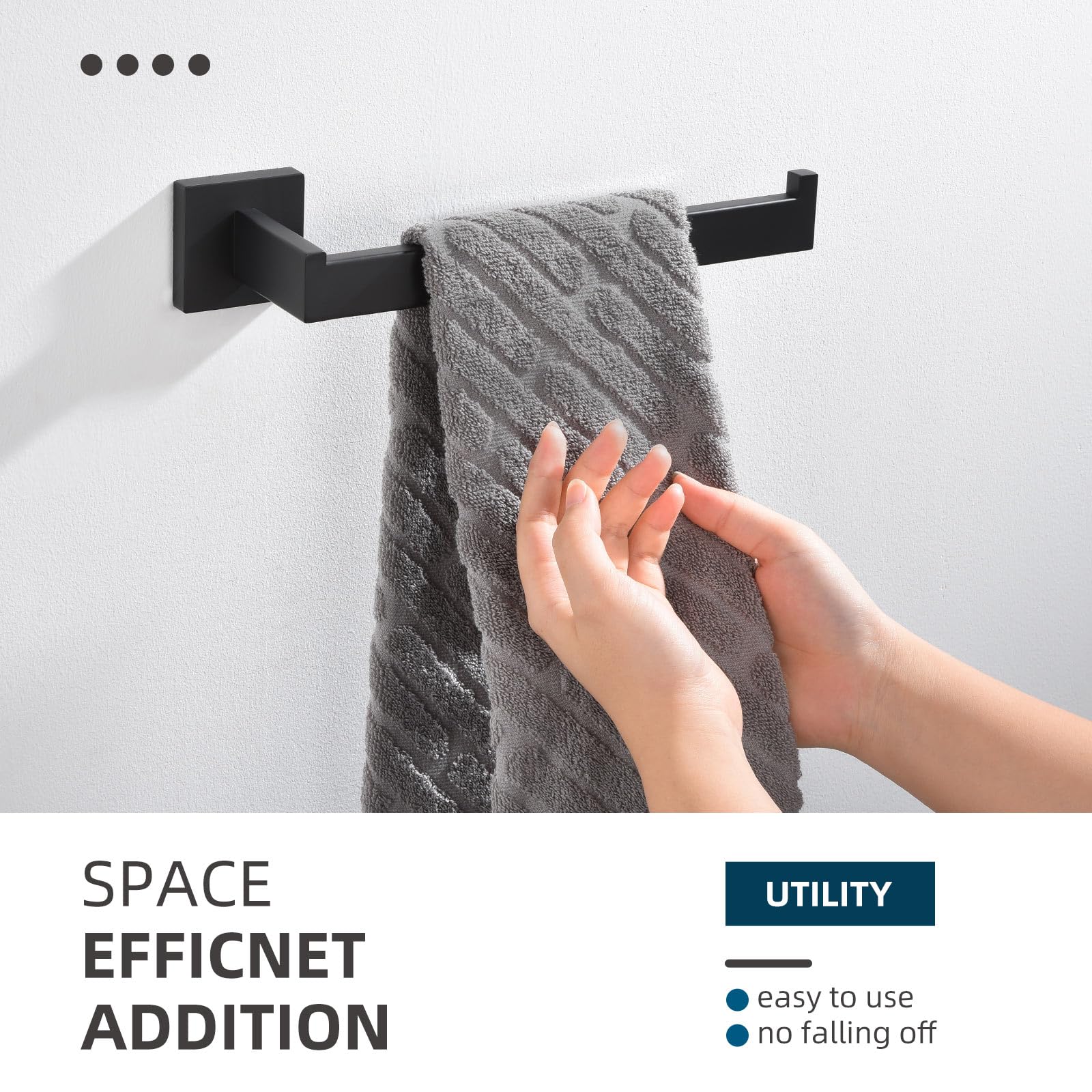 Bathroom Kitchen Towel Holder 10.24''  Angle Simple SUS304 Stainless Steel Hand Towel Rack  Square Towel Bar  Open Arm Towel Hanger  Towel Rod Wall Mount  Matte Black