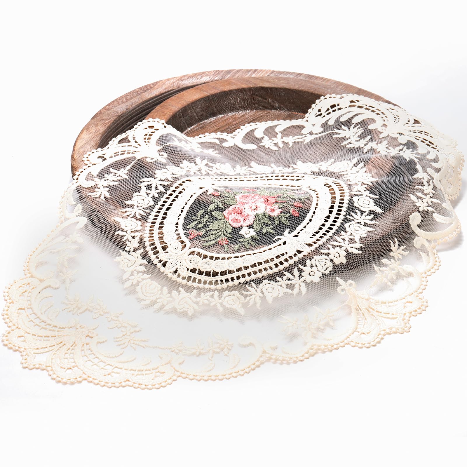 Mezchi 6 Pack Retro French Style Lace Placemats, Embroidered Crochet Lace Placemats, Victorian Decor Cup Mat For Coquette Room D