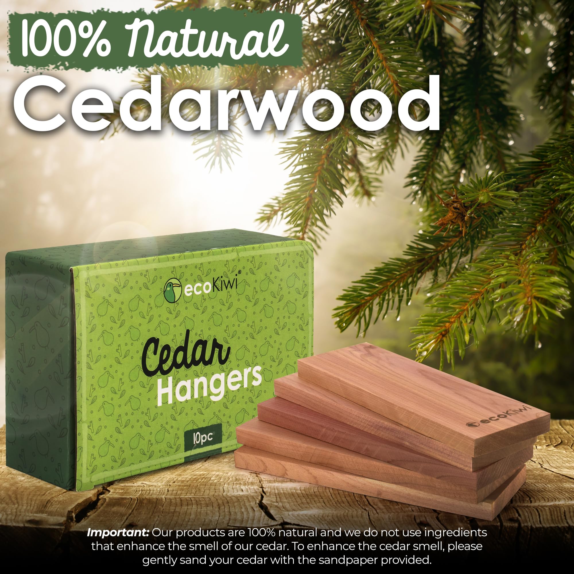 Ecokiwi Cedar Blocks For Clothes Storage - 10 Pack Hang Ups - 100% Natural Aromatic Cedar Planks For Closets And Drawers - Cedar