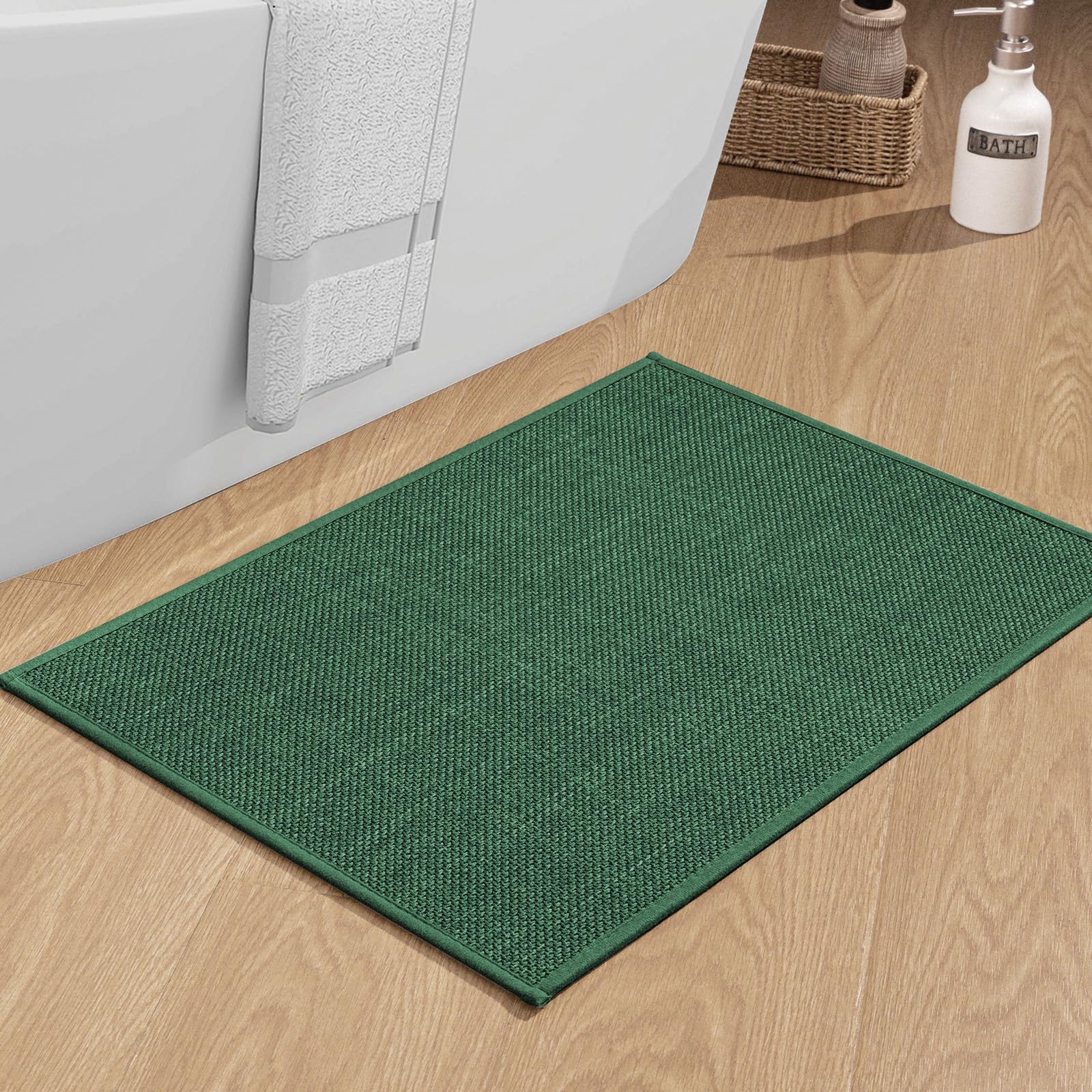 Chakme Bathroom Rugs Mat 24X17, Ultra Thin Non Slip Bath Mat Small Quick Dry Absorbent Bath Mat For Bathroom Floor, (Green, 24''