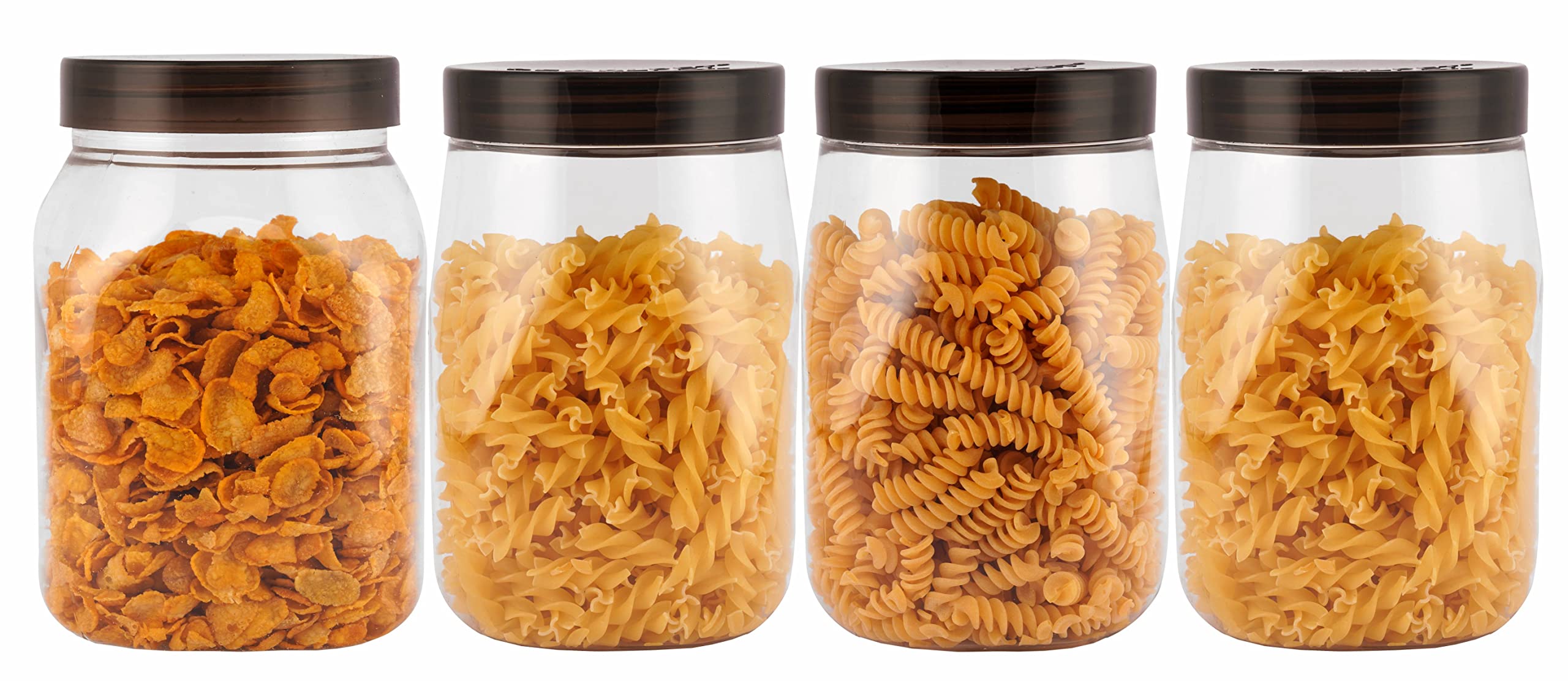 Pearlpet Transparent Space Saver Container For Kitchen Storage Set With Plastic Black Lid, 2000 Ml Set Of 4 Pieces