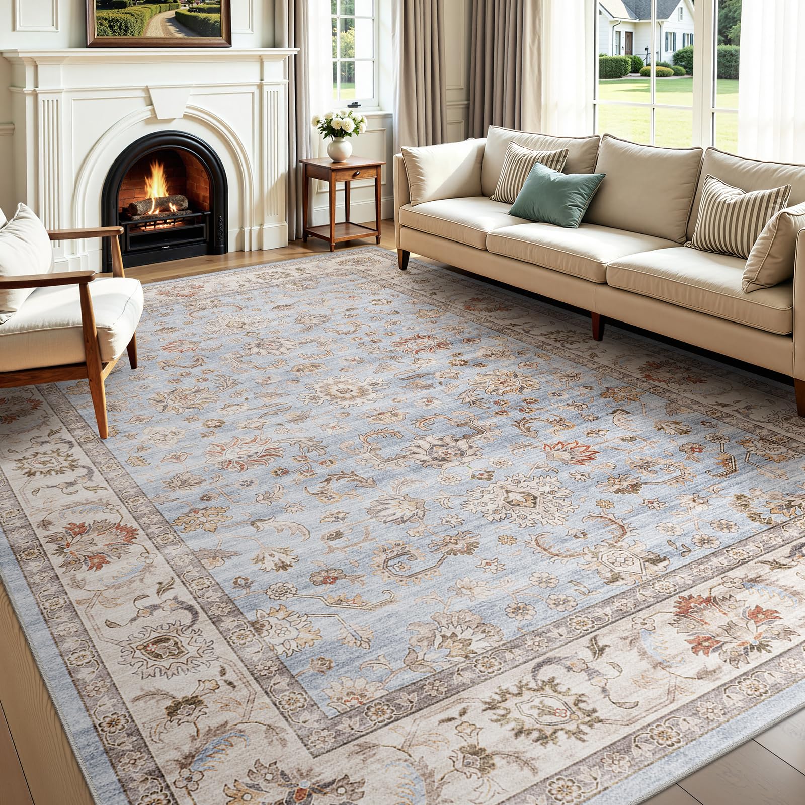 WITSHOCK 8x10 Area Rugs for Living Room: Machine Washable - Non Slip Boho Vintage Rug for Bedroom Under Dining - Stain Resistant