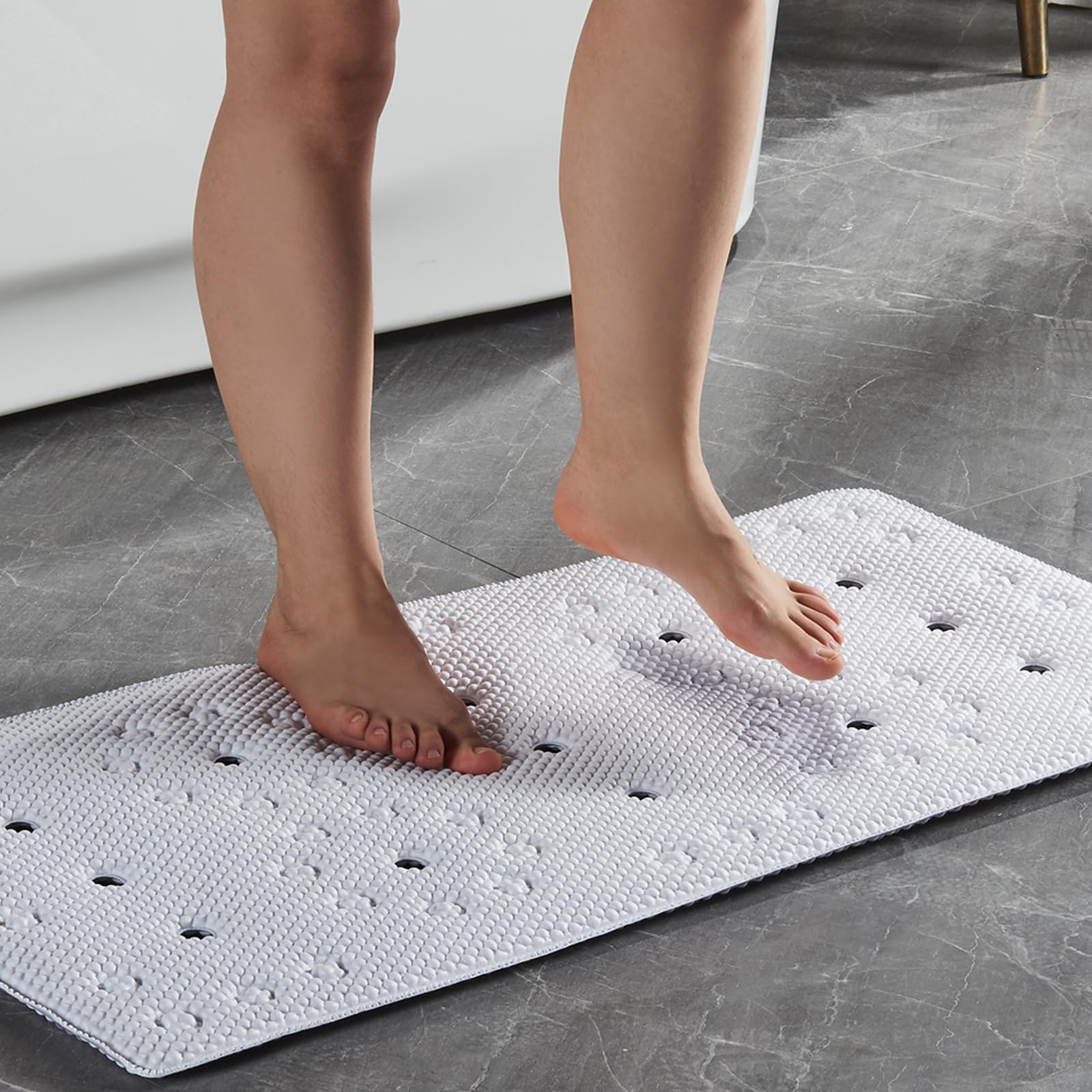 Webos Bathtub Mat Non Slip: Soft Safety Foam Bath Mat For Tub Suitable For Elderly And Kids Extra Large 17 X 36Inch With Drain H