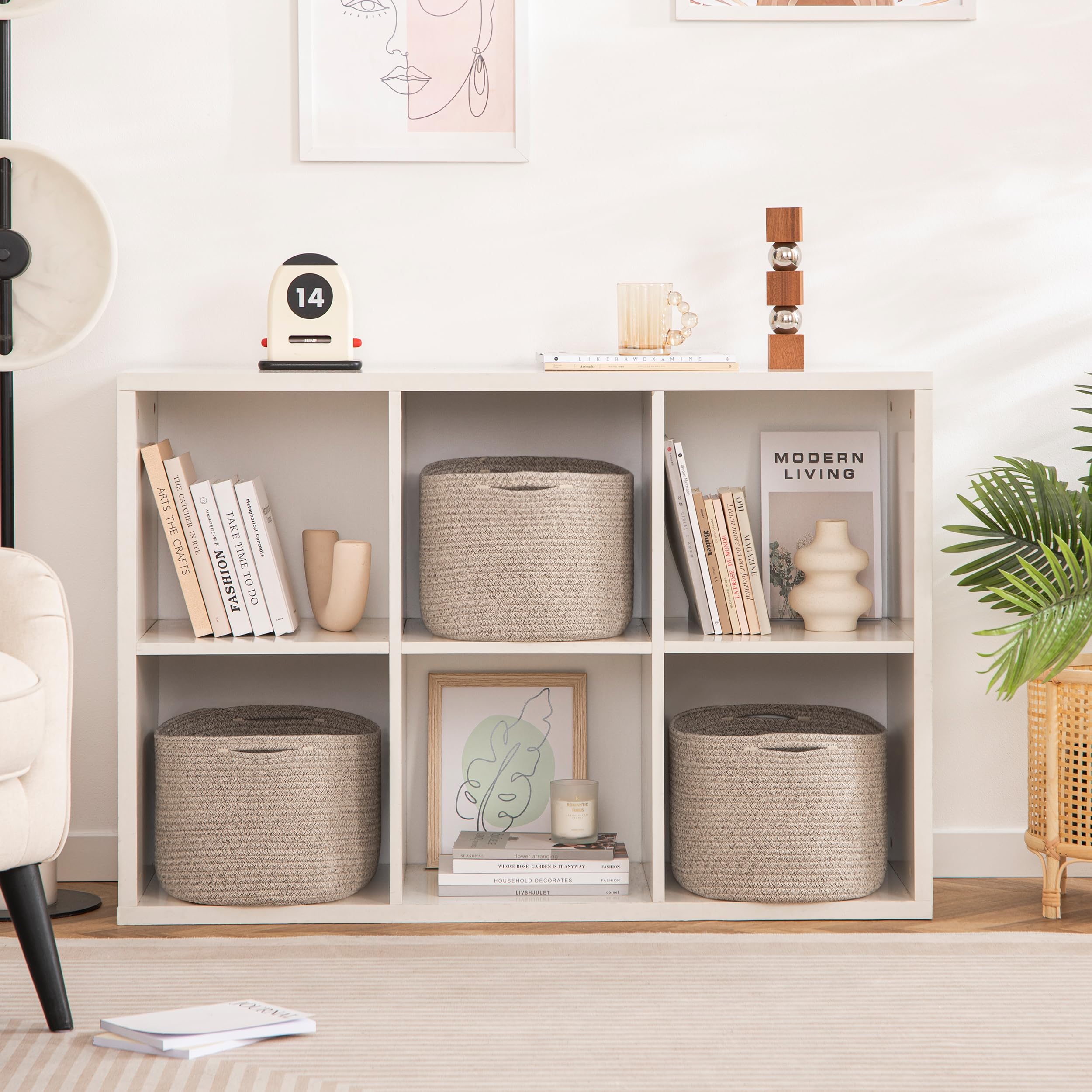 UBBCARE Storage Baskets for Shelves  15''x10''x9'' Larger Baskets for Organizing  Soft Cotton Rope Basket  Toy Basket  Cube Shelf Closet Storage Baskets  3 Packs  Light Brown