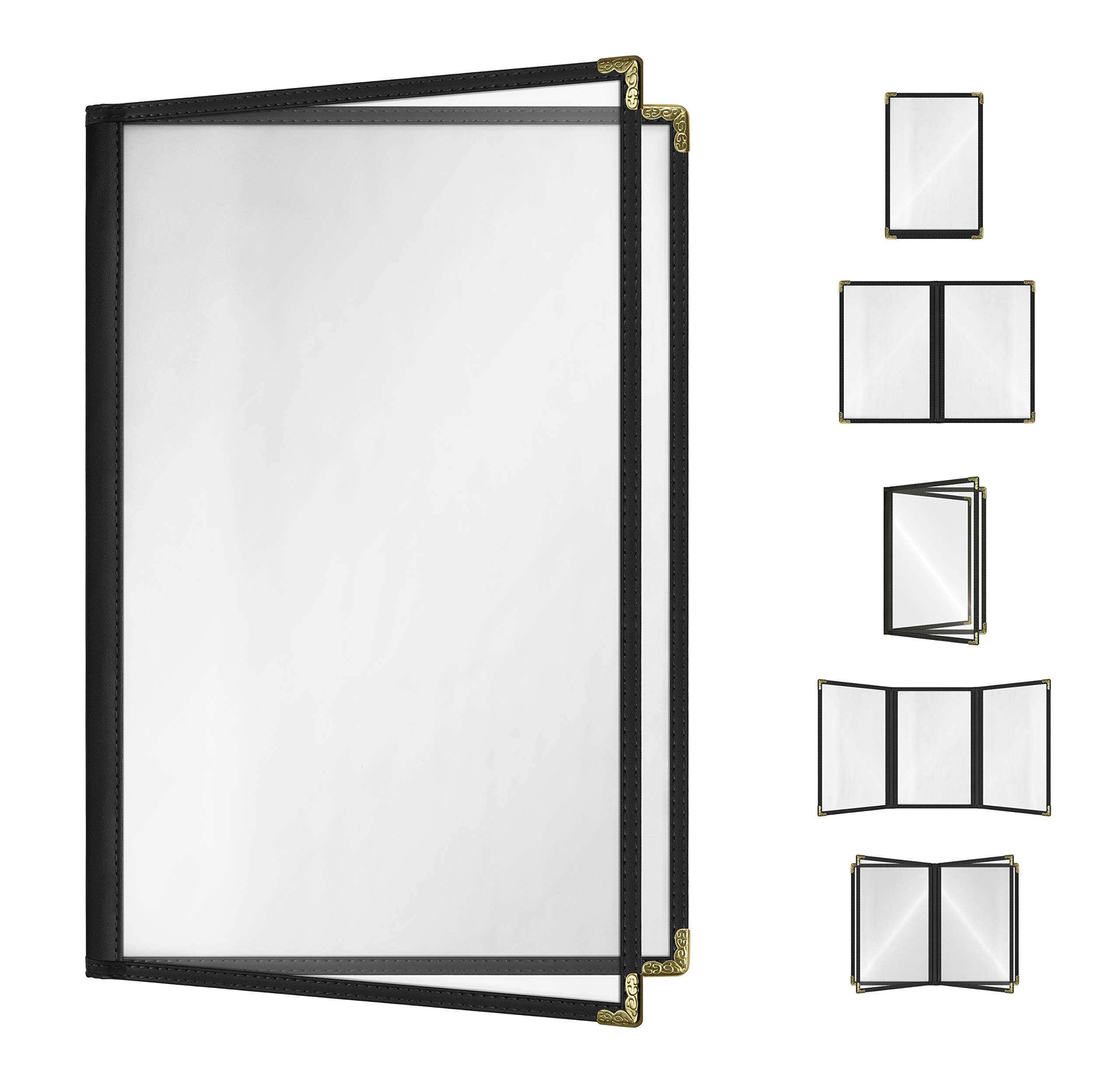 Goodsmart Restaurant Menu Covers - Black 25 Pack, 4-View 8.5 '' X 14 '', Side-Loading Vinyl & Plastic Menu Holders, Clear Menu S