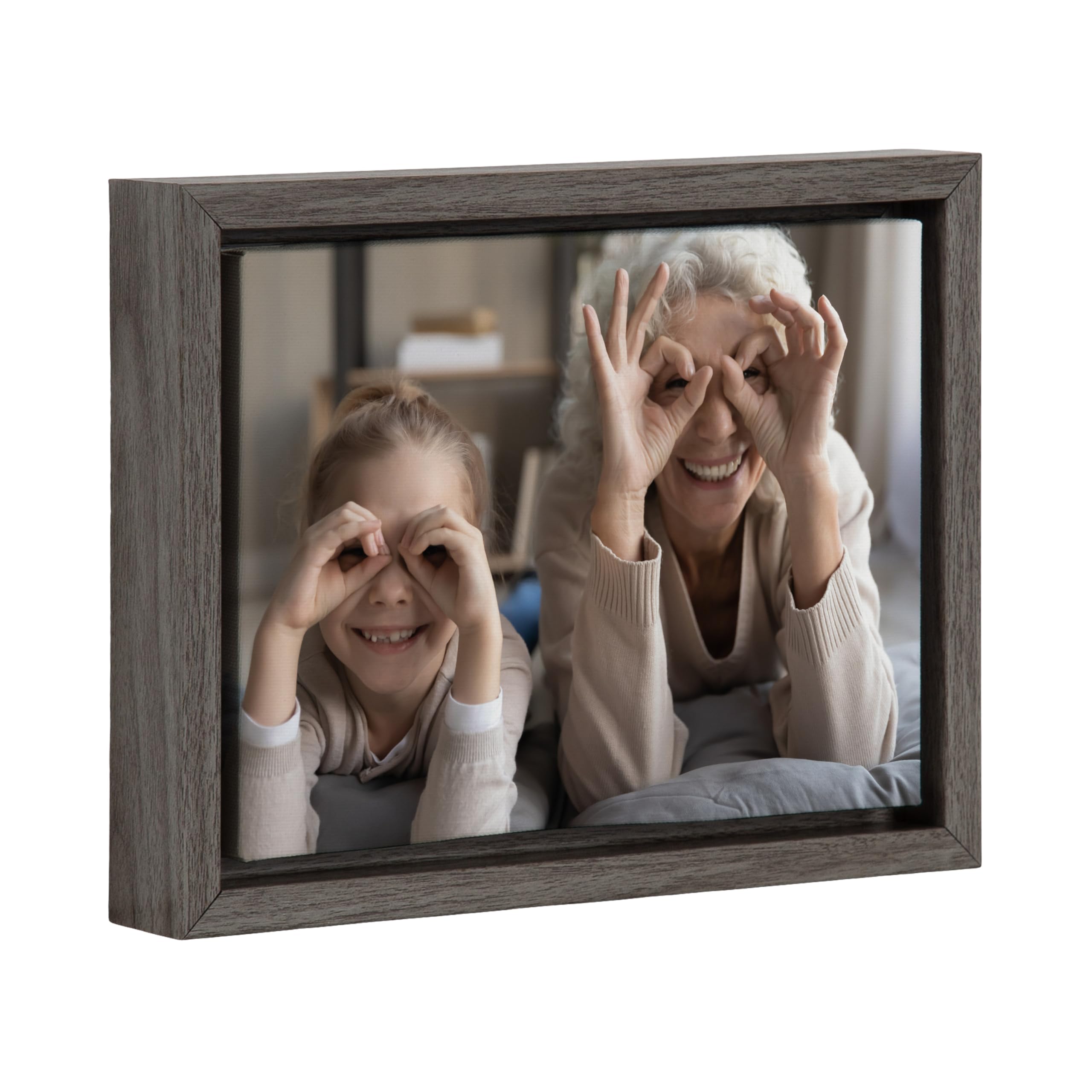 Kate And Laurel Custom Printed Framed Canvas Wall Art, 10X8 Gray, Sylvie Personal Canvas Print With Your Photos For Bedroom Or L