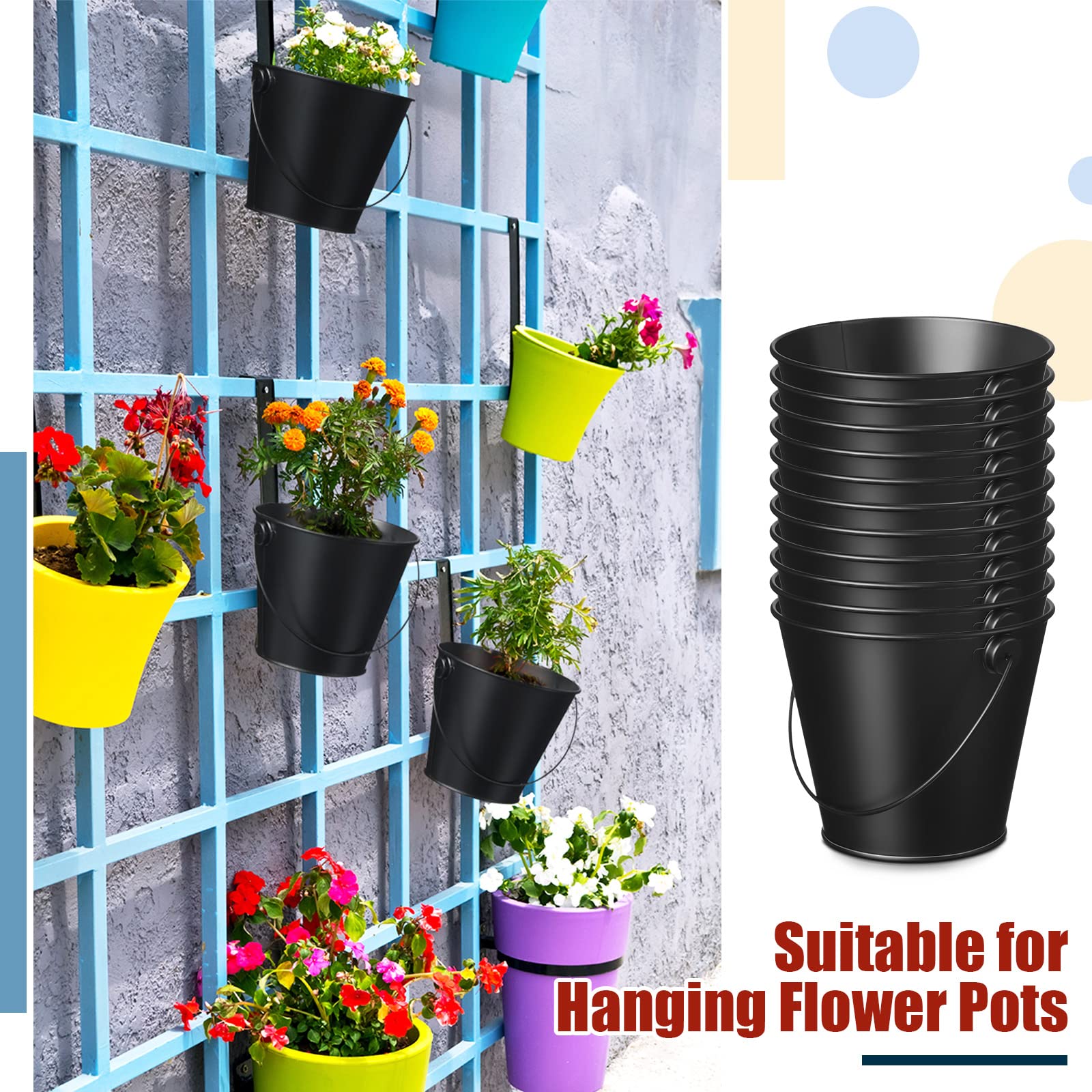 24 Packs Metal Buckets With Handle 4.1 X 4.7 Inch Small Iron Pail, Black Bucket Bulk Small Bucket Mini Toy Container Flower Pot