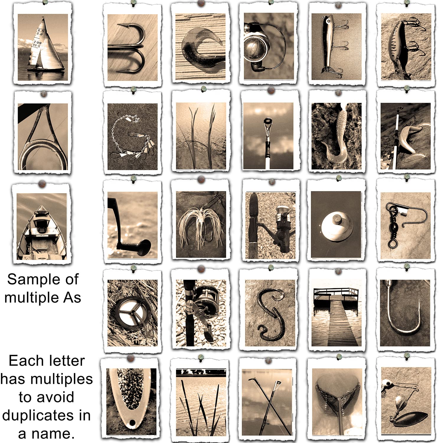 Personalized Fishing Name Alphabet Art - Perfect For The Man Cave, Office, Or Boy'S Room. (Vintage Block Mount - 9.5''X26'')