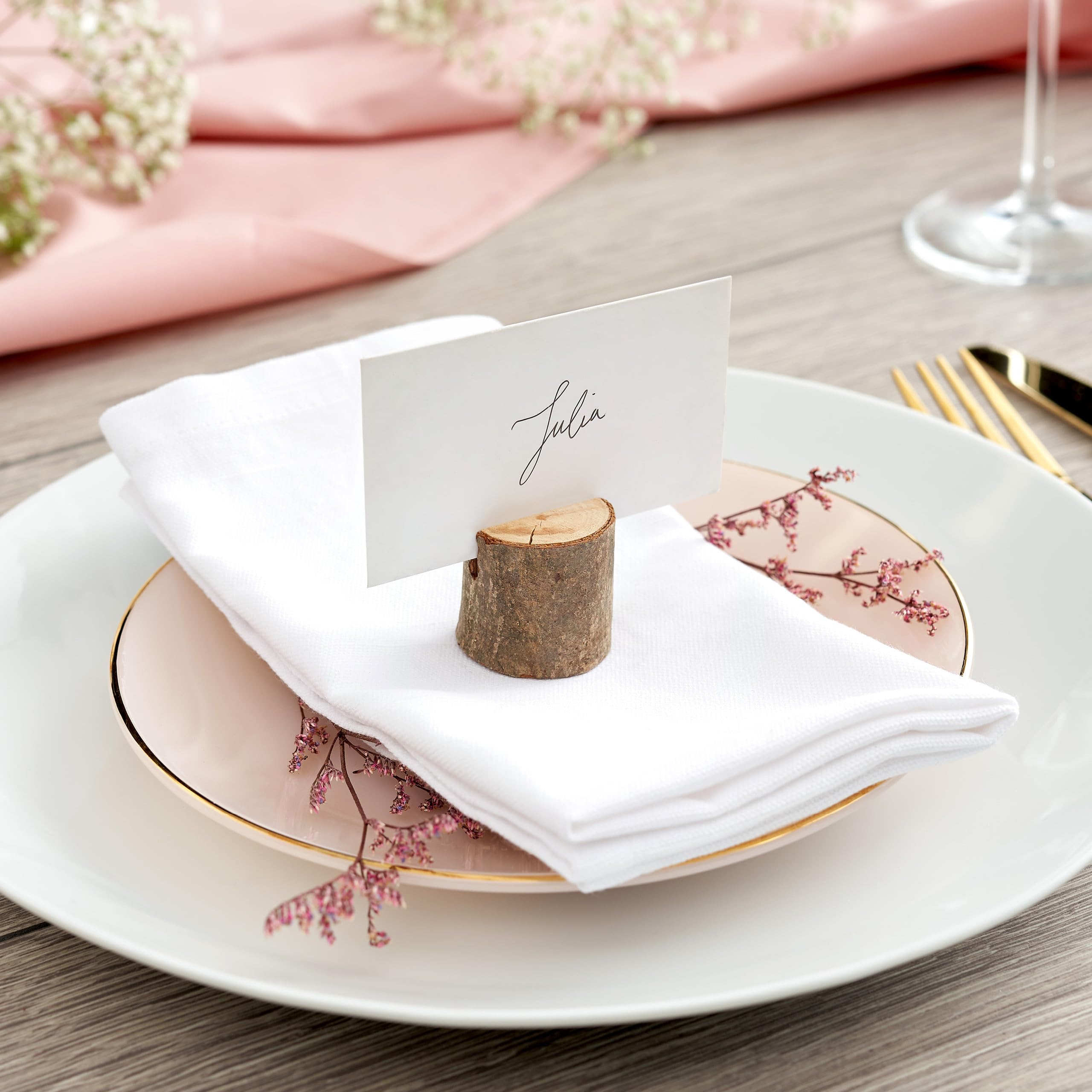 The Twiddlers 50 Rustic Wood Place Card Holders With 50 White Table Name Cards 3.5 X 2 - Reserved Seating For Wedding, Party Buf