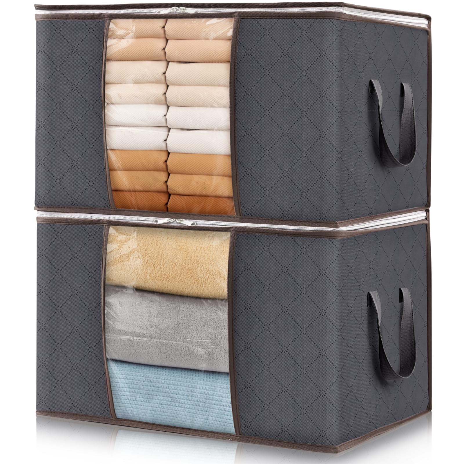 Lifewit 3 Pack Clothes Storage Bins with Lids, Foldable Blanket Storage Bags with Zippers, Clear Window and Reinforced Handles, 