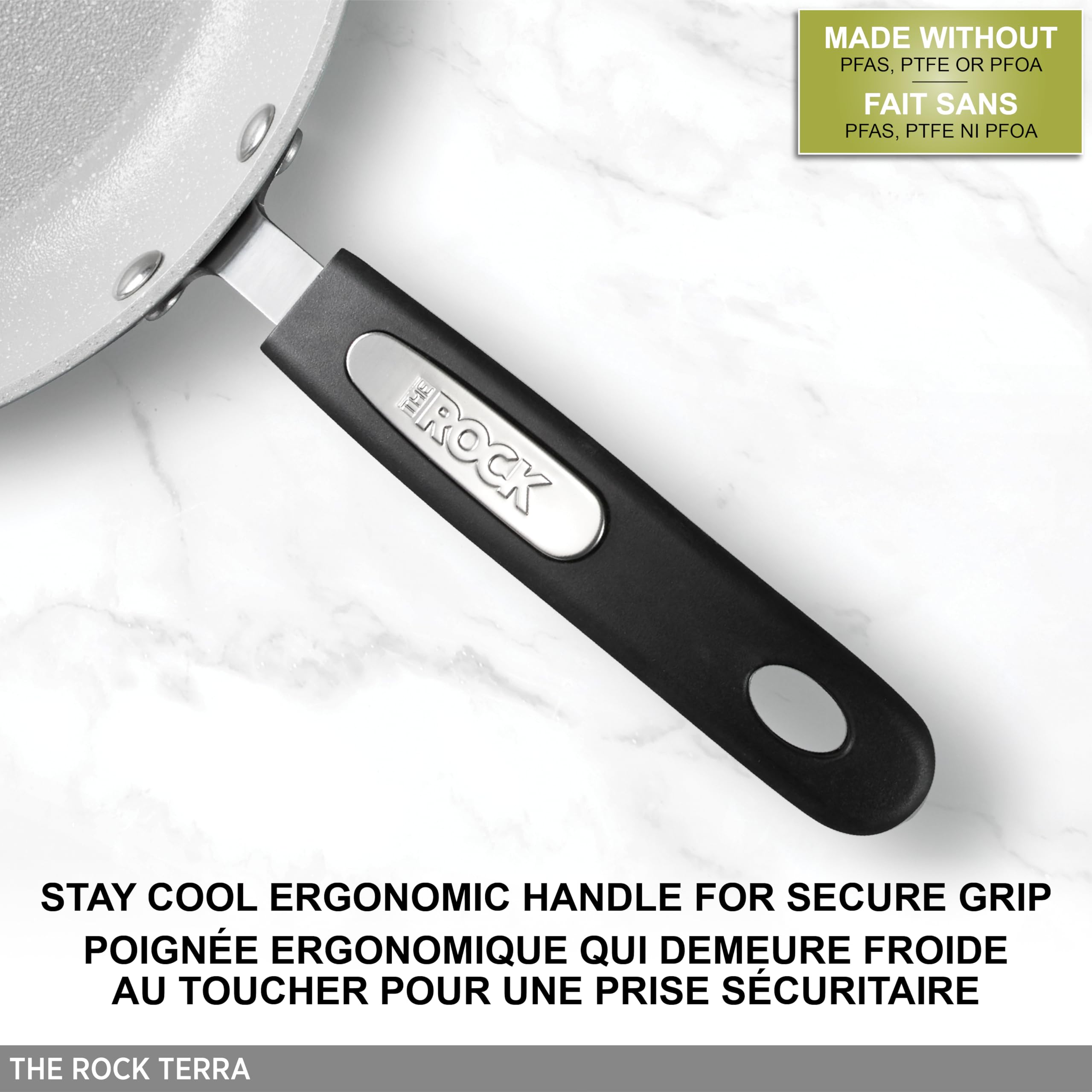 Starfrit The Rock Terra 30Cm (12'') Ceramic Non-Stick Fry Pan - Thick Aluminium Base - Pfoa Free - Easy To Clean - Grey