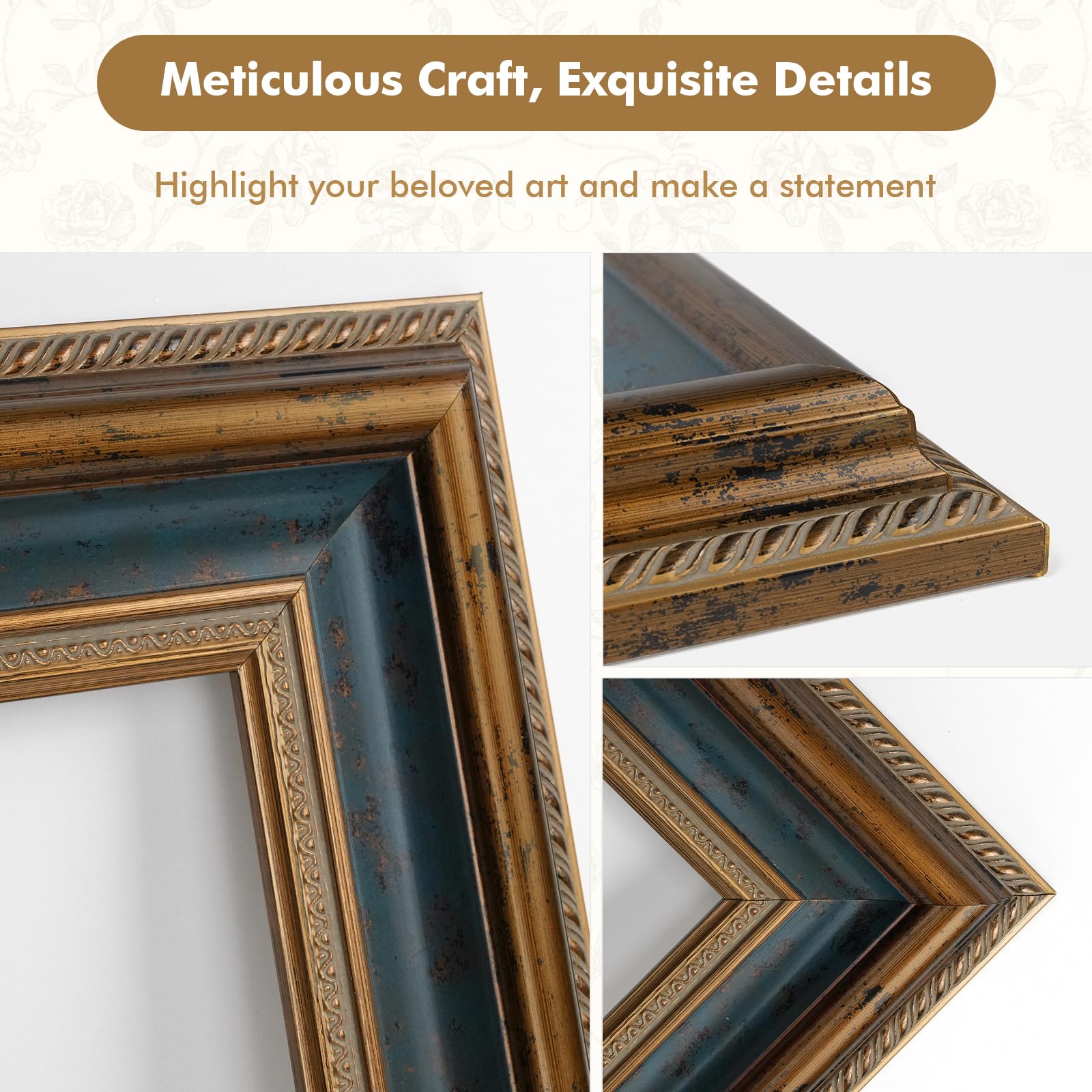 FOLKOR Antique French Painting Frame for 18x24 Stretched Canvas, 3.5 DIY Wood Wall Frame for Landscape Family Animal Memorial Po