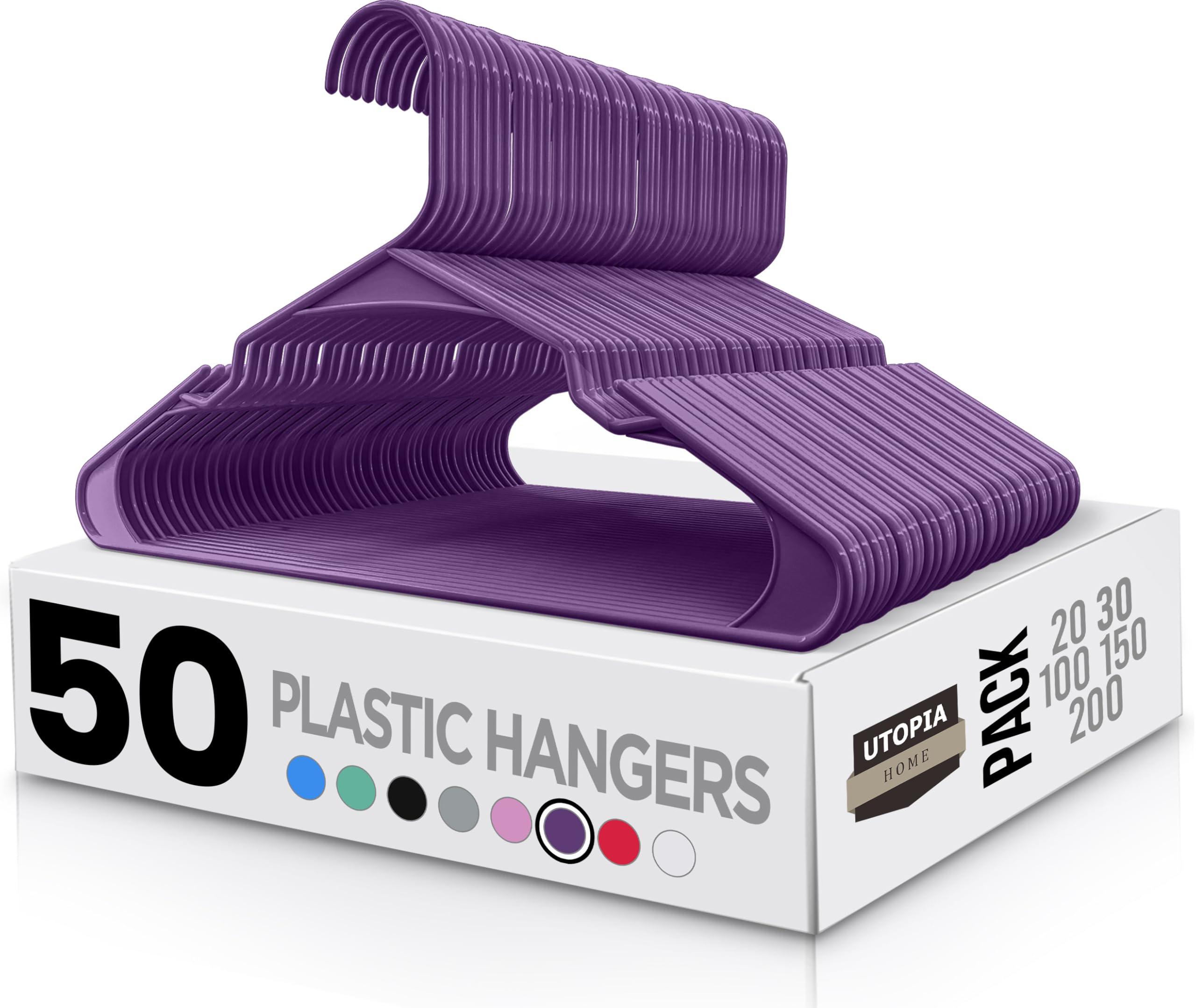 Utopia Home Clothes Hangers 50 Pack - Plastic Hangers Space Saving - Durable Coat Hanger with Shoulder Grooves (Purple)