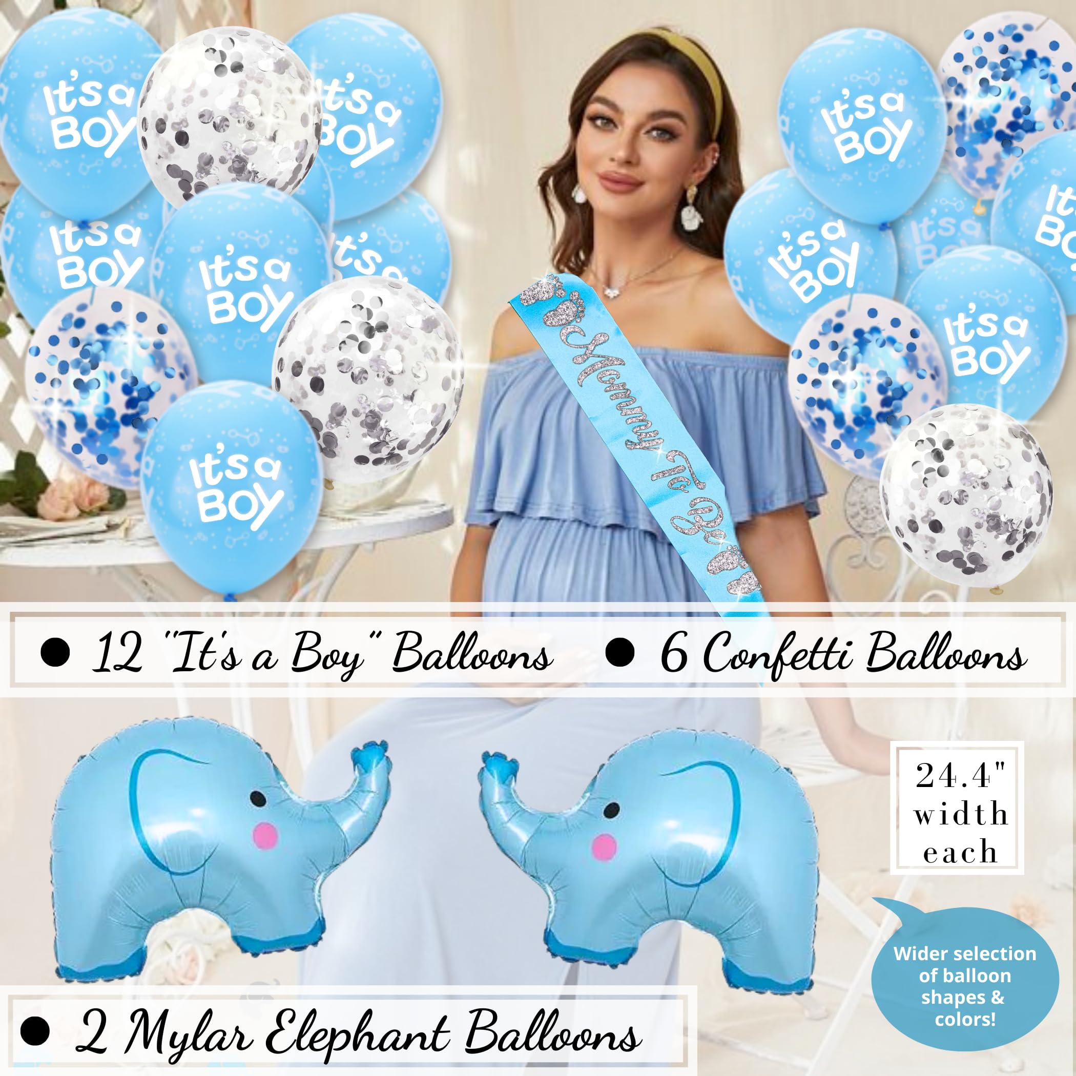 697 Pcs Premium Elephant Baby Shower Decorations For Boy Set It'S A Boy Banner, Napkins, Straws, Paper Decorations, Cake Toppers