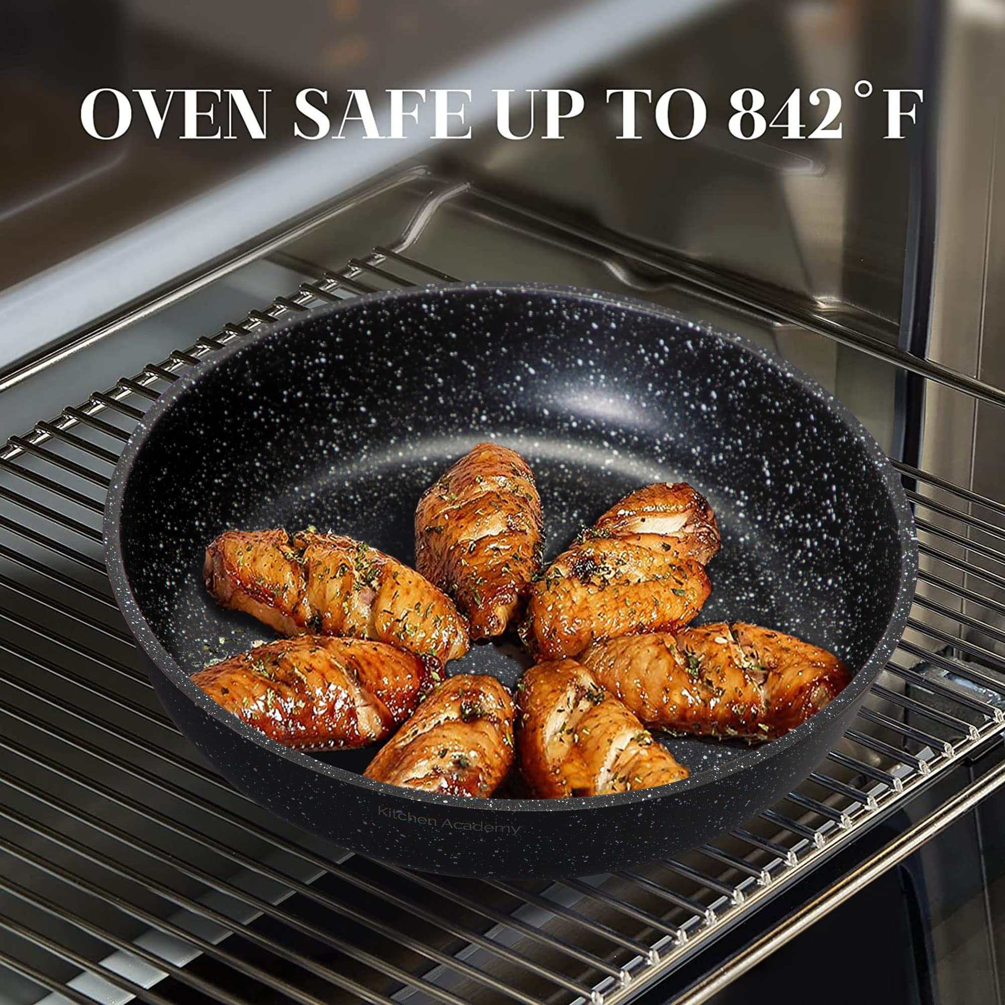 Kitchen Academy Detachable Handle Induction Cookware Sets - 10 Piece Non-stick Cooking Pots and Pans, Black Granite Stackable RV