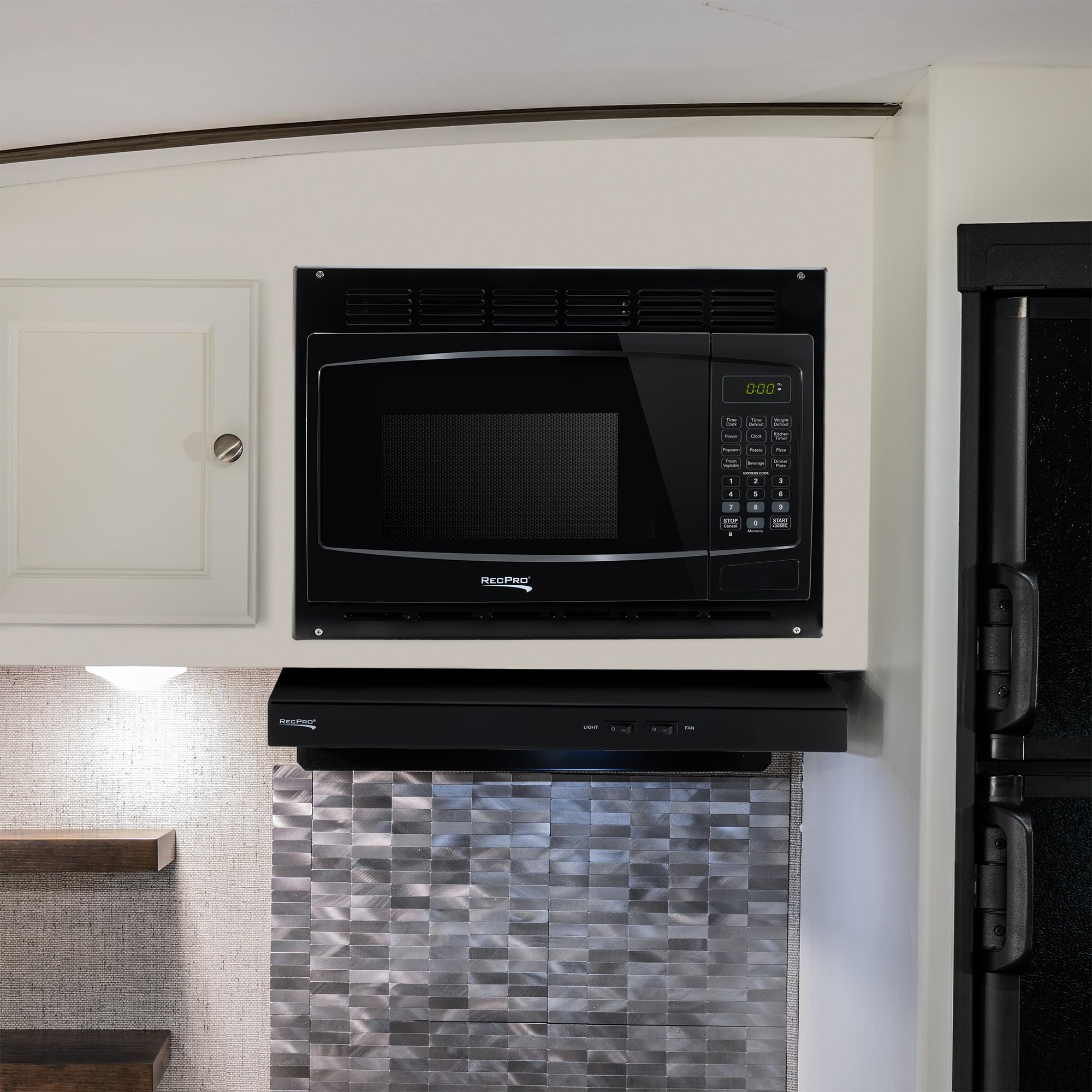 Recpro Rv Microwave With Trim Kit | 1.0 Cu. Ft. | 900W | Direct Replacement For Greystone And High Pointe (Black)