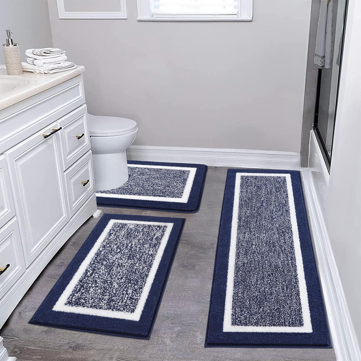 Pauwer 3 Piece Bath Mat Set Bathroom Rugs, Non Slip Plush Bathroom Mats, Absorbent Shaggy Bathroom Rug Set With U-Shaped Contour
