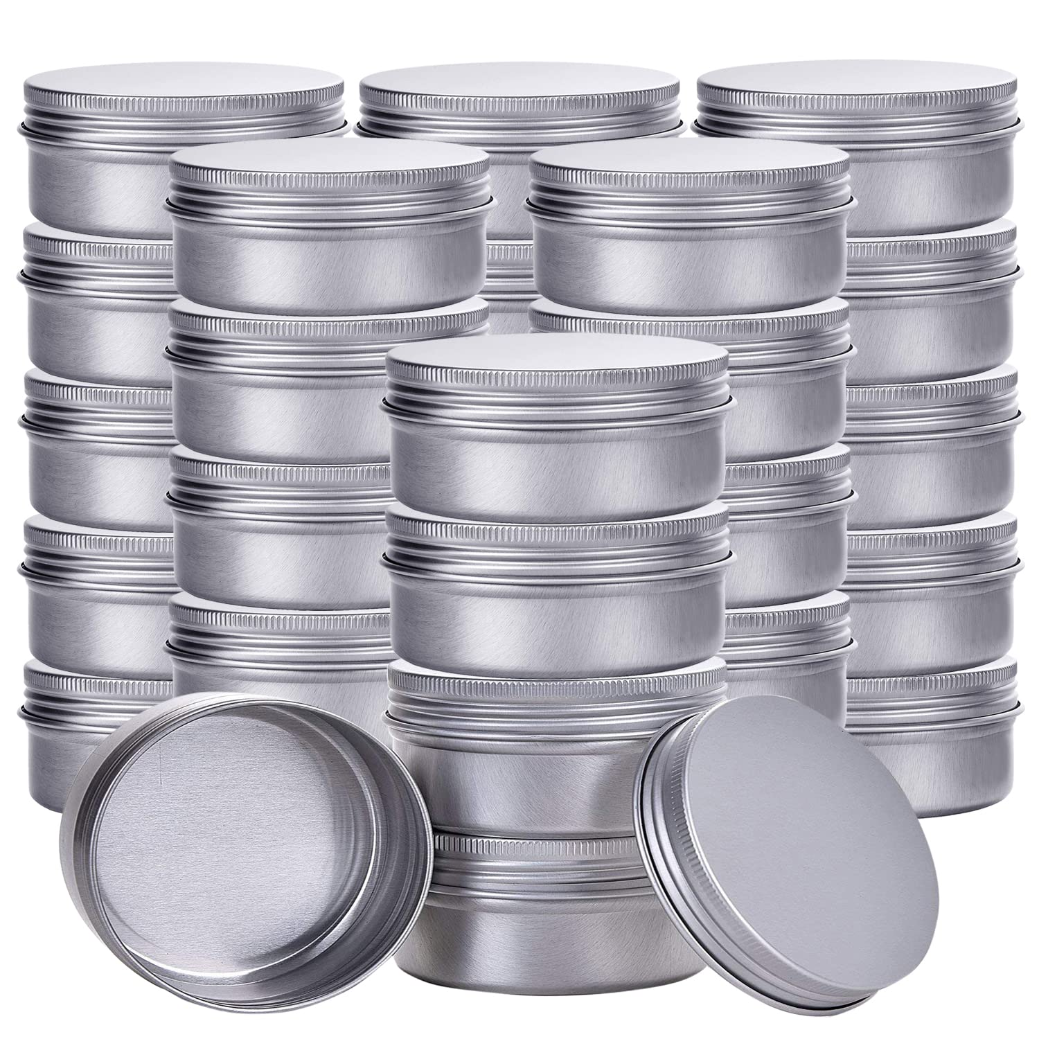 Silver 2 Ounce Aluminum Tin Jar Refillable Containers 60Ml Aluminum Screw Lid Round Tin Container Bottle For Cosmetic,Lip Balm,