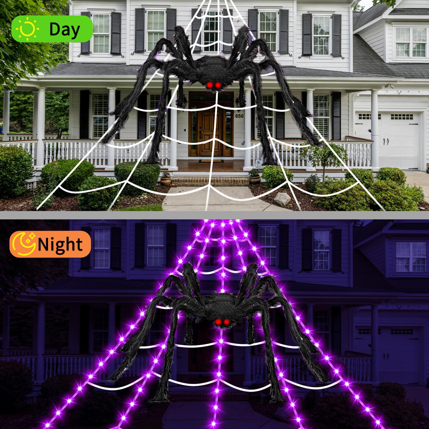 Halloween Decorations Outdoor Spider Web Lights, 23Ft 350 LED Light up Spider Web with 6.6Ft Giant Spider, 8 Modes Waterproof Ti