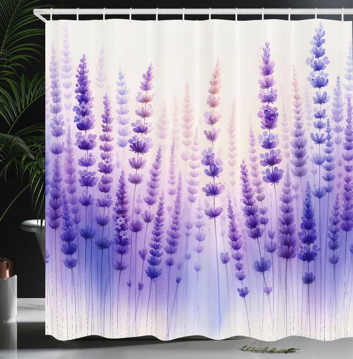 Ambesonne Lavender Shower Curtain, Dreamy Composition Of Purple Tone Tender Flowers With Aquarelle Look Details, Cloth Fabric Ba
