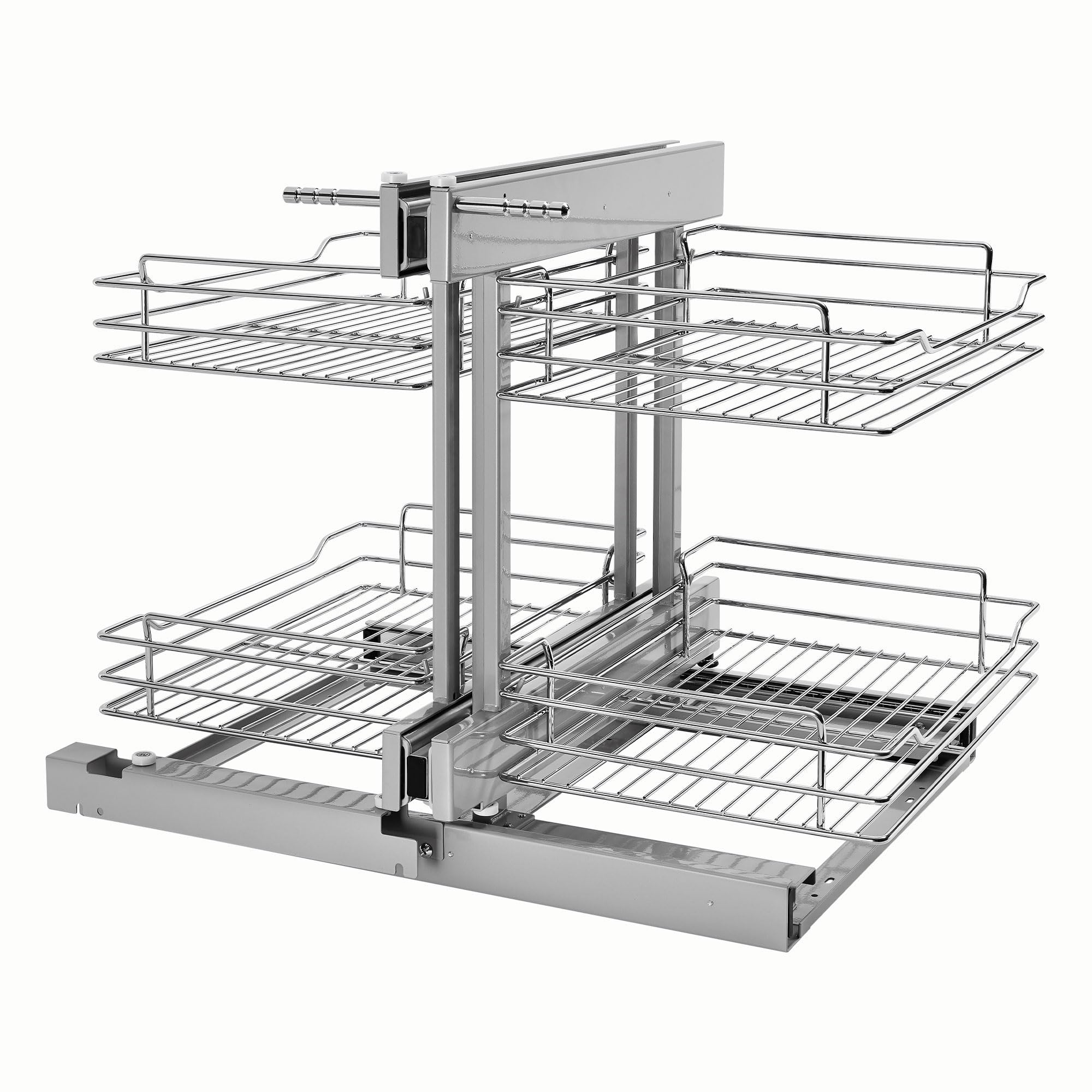Rev-A-Shelf Dual Tier Pullout Shelf Storage Organizer for Blind Corner Kitchen or Bathroom Cabinets,15, 4 Shelves, Silver, 5PSP-