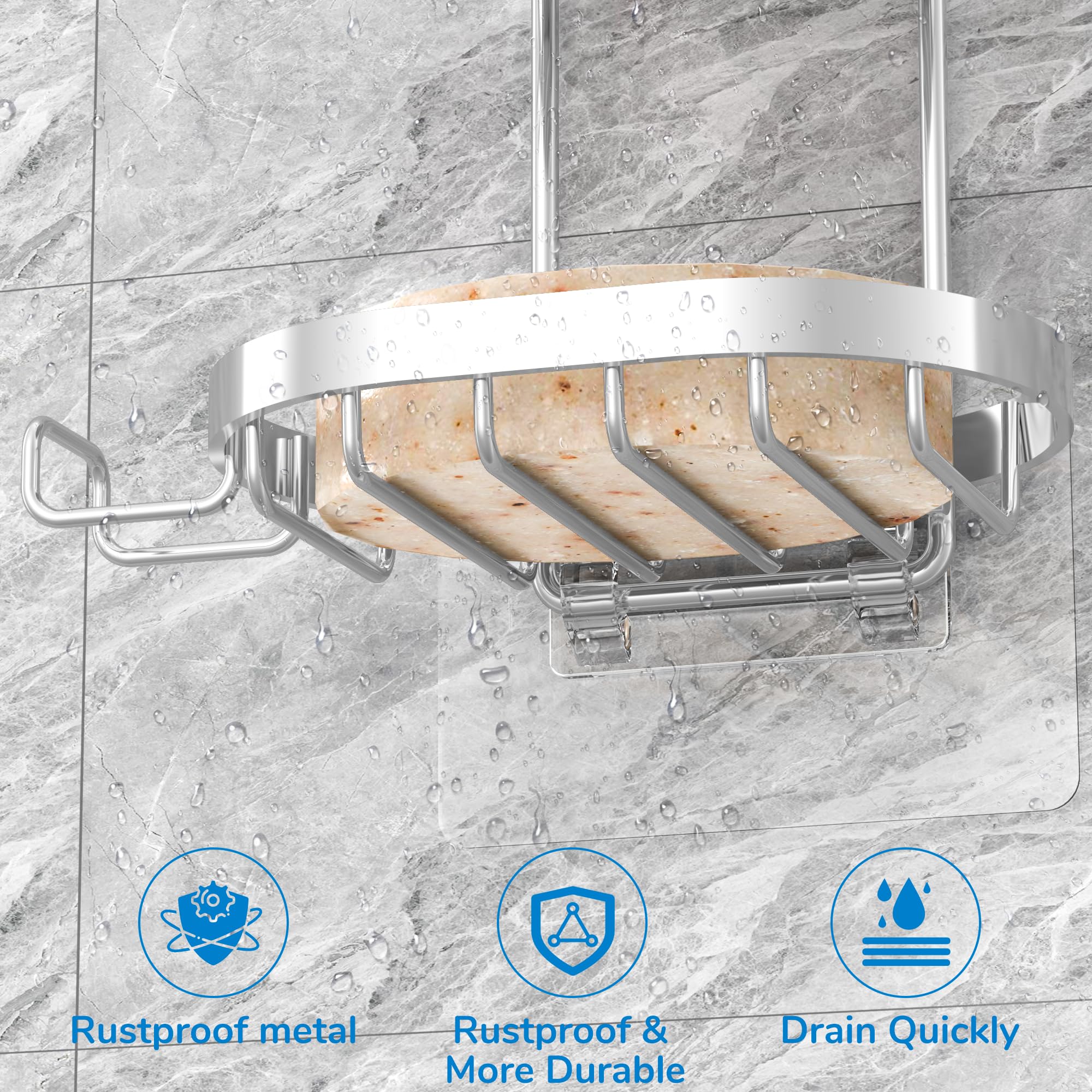 Masadi 2 Tier Soap Dish Holder, Wall Mounted Soap Tray With Drainage, Shampoo Bar Caddy For Shower Wall, Soap Savers, Razor Hold